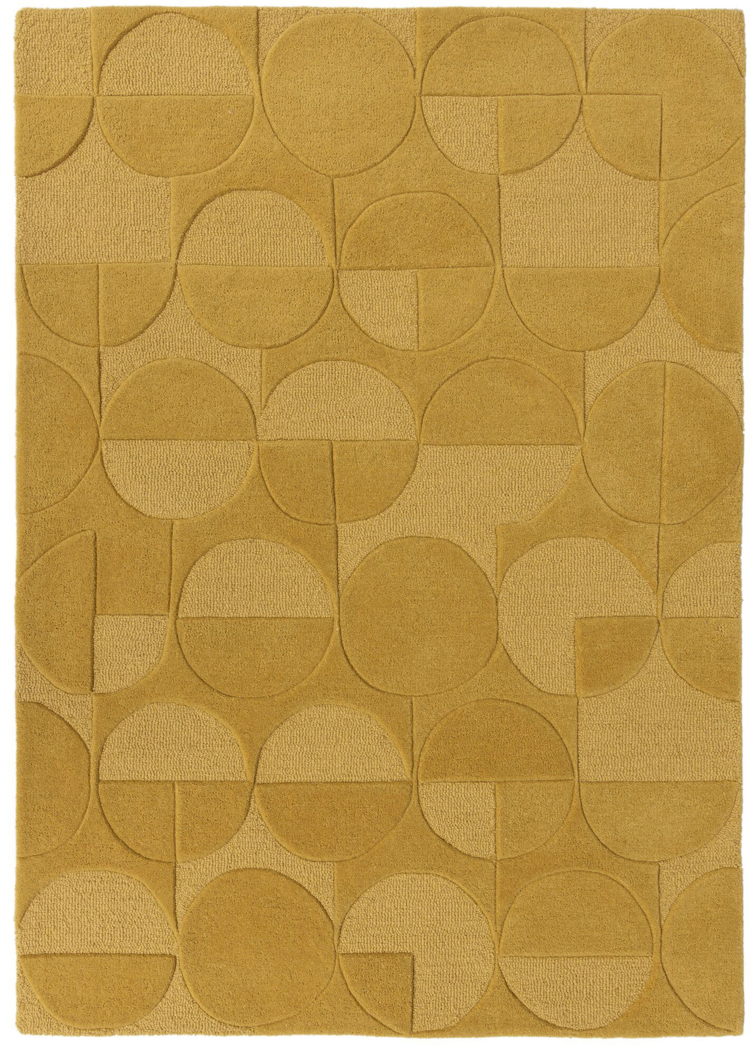 Wollteppich FLAIR RUGS "GIGI", gelb (ocker), B:160cm H:8mm L:230cm, Wolle, Teppiche, aus 100% Wolle, geometrisches Design, fußbodenheizungsgeeignet