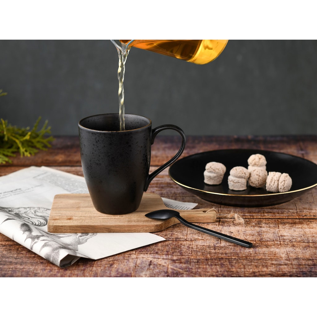 CreaTable Kombiservice »Geschirr-Set Industrial«, (Set, 16 tlg., Kaffeeservice und Tafelservice im Set, für 4 Personen), Service, schwarze, Goldrand, 16 Teile, für 4 Personen