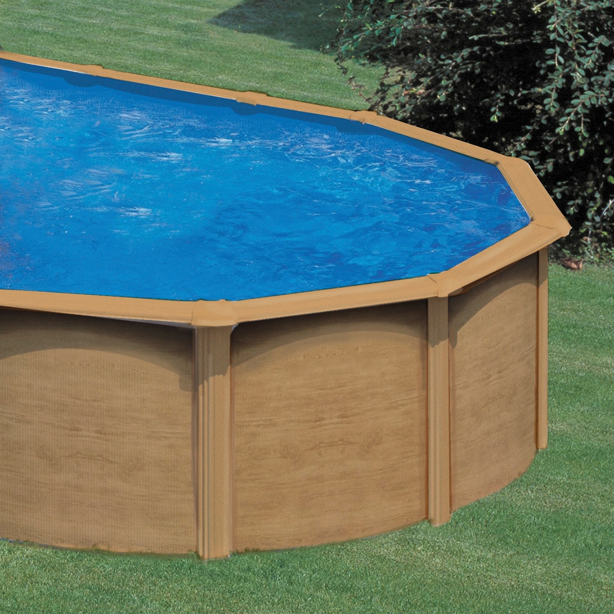 KWAD Ovalpool »Wood Design inkl. Sicherheitsleiter & Zubehör«, (Set, 5 tlg.), 5-tlg., Höhe: 132 cm, sandfarbene Innenfolie