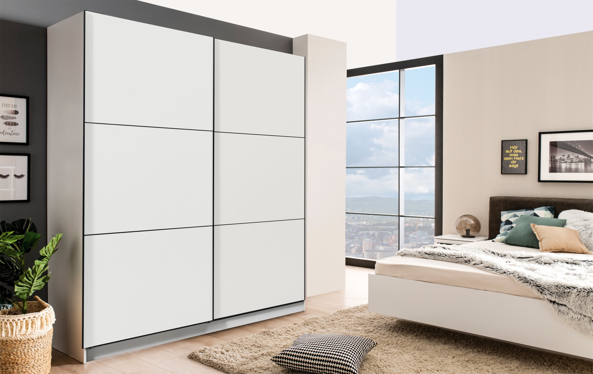 OTTO home Schwebetürenschrank "Sierra klassischer Kleiderschrank Wäscheschrank 179 oder 217cm breit" mit kompletter Inneneinteilung, FSC-zertifizierter Holzwerkstoff