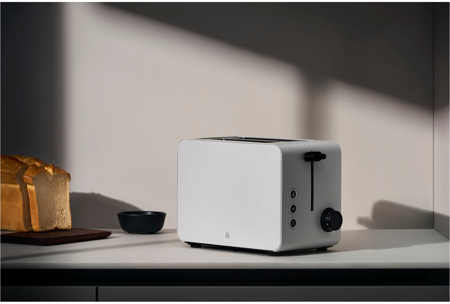 WMF Toaster »Stelio Paper Grey, Doppelschlitz Toaster mit Brötchenaufsatz«, 2 kurze Schlitze, für 2 Scheiben, 1050 W, 7 Bräunungsstufen, Brotzentrierung, Krümelschublade, Cromargan Gehäuse