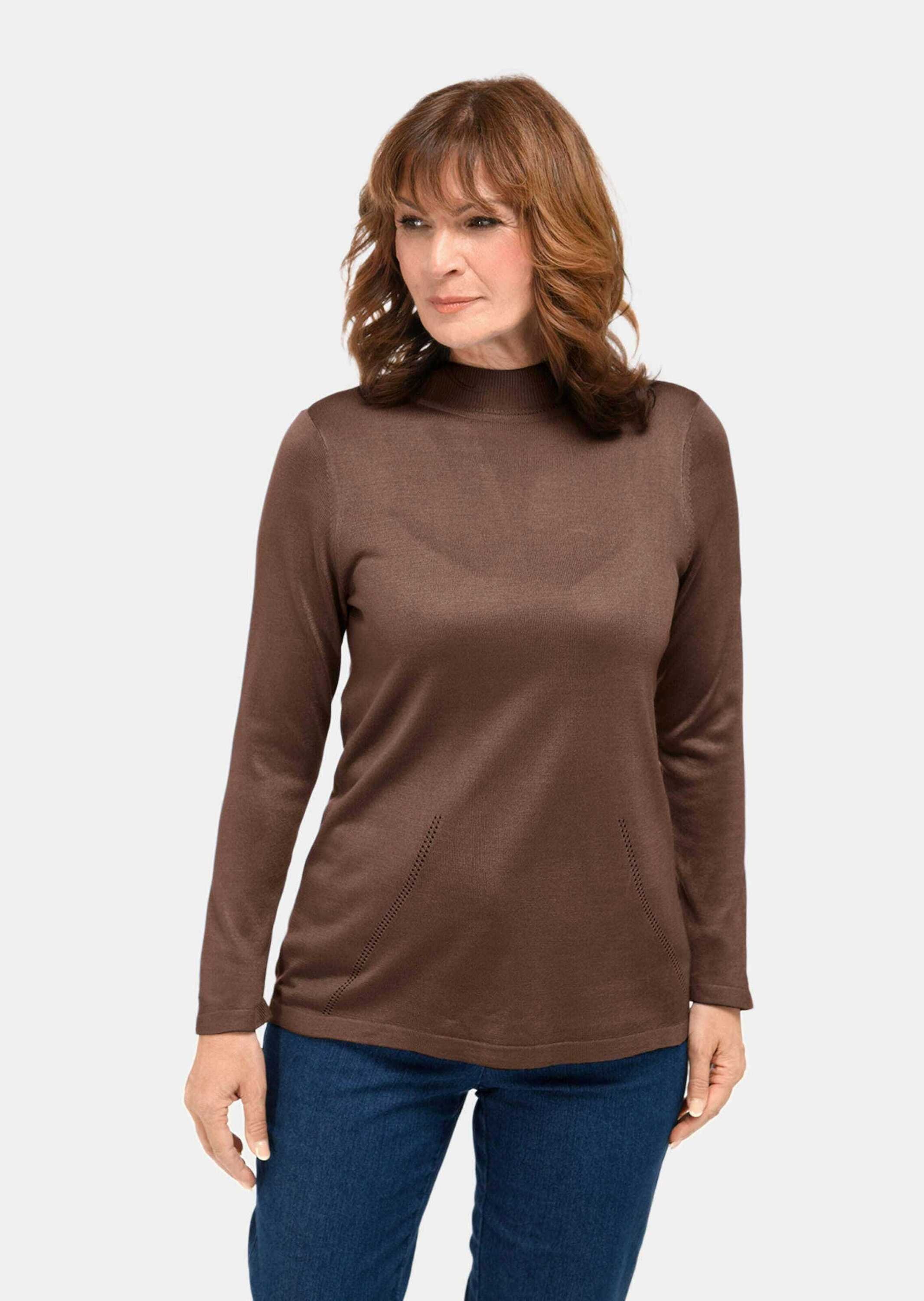 Goldner Kurzgröße Stehbundpullover Damen Beige 2