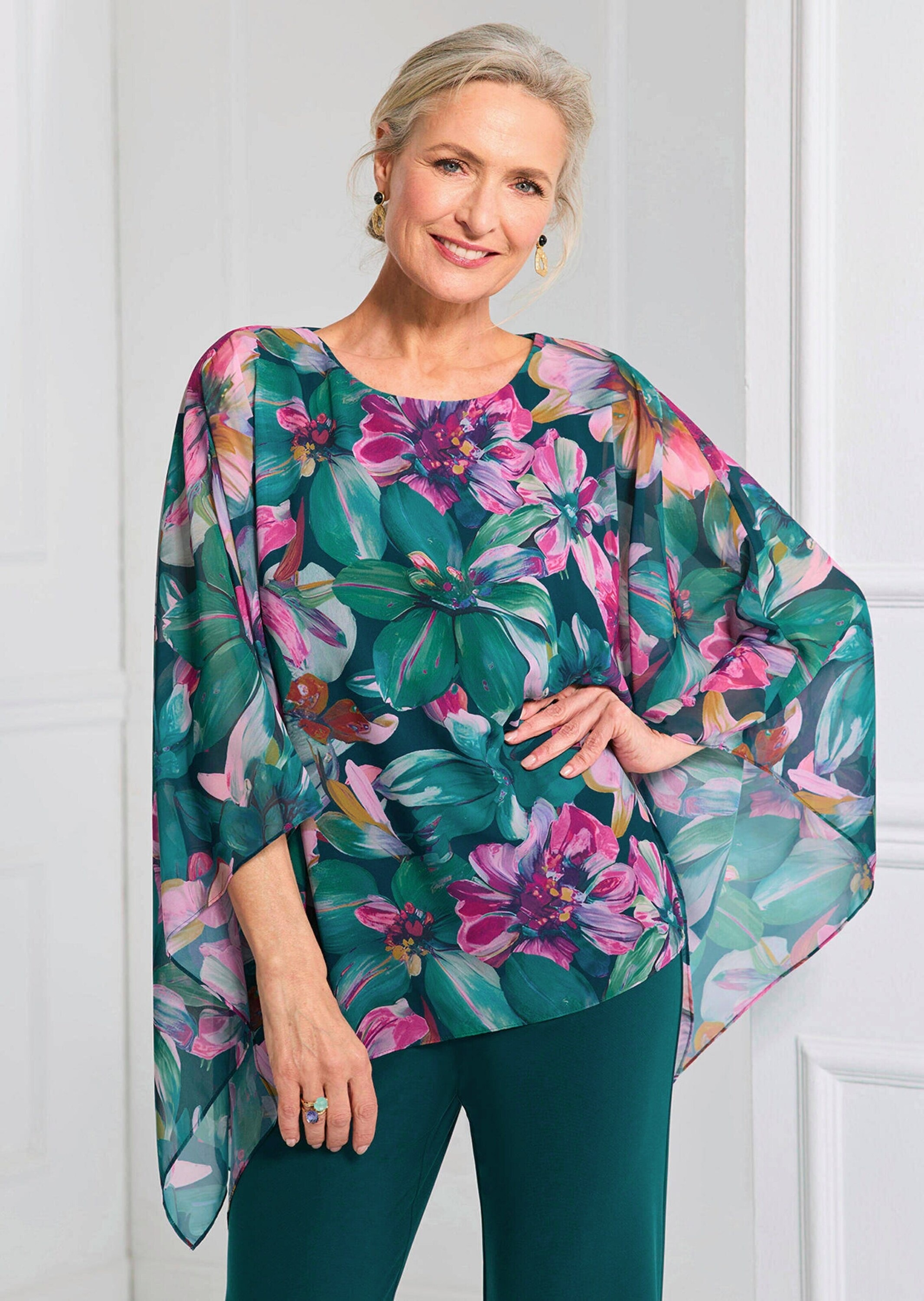 GOLDNER Tunika »Kurzgröße Blusenshirt mit Überwurf aus Chiffon«