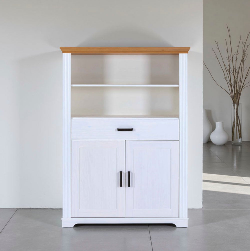 Inter Link Highboard "Maluno, Kiefer Massivholz, Hochschrank, Wohnzimmerschrank" 1 Stk. tlg. Buffetschrank mit Soft-Close, Stauraum, BxTxH: ca. 117,2 x 41 x 163 cm