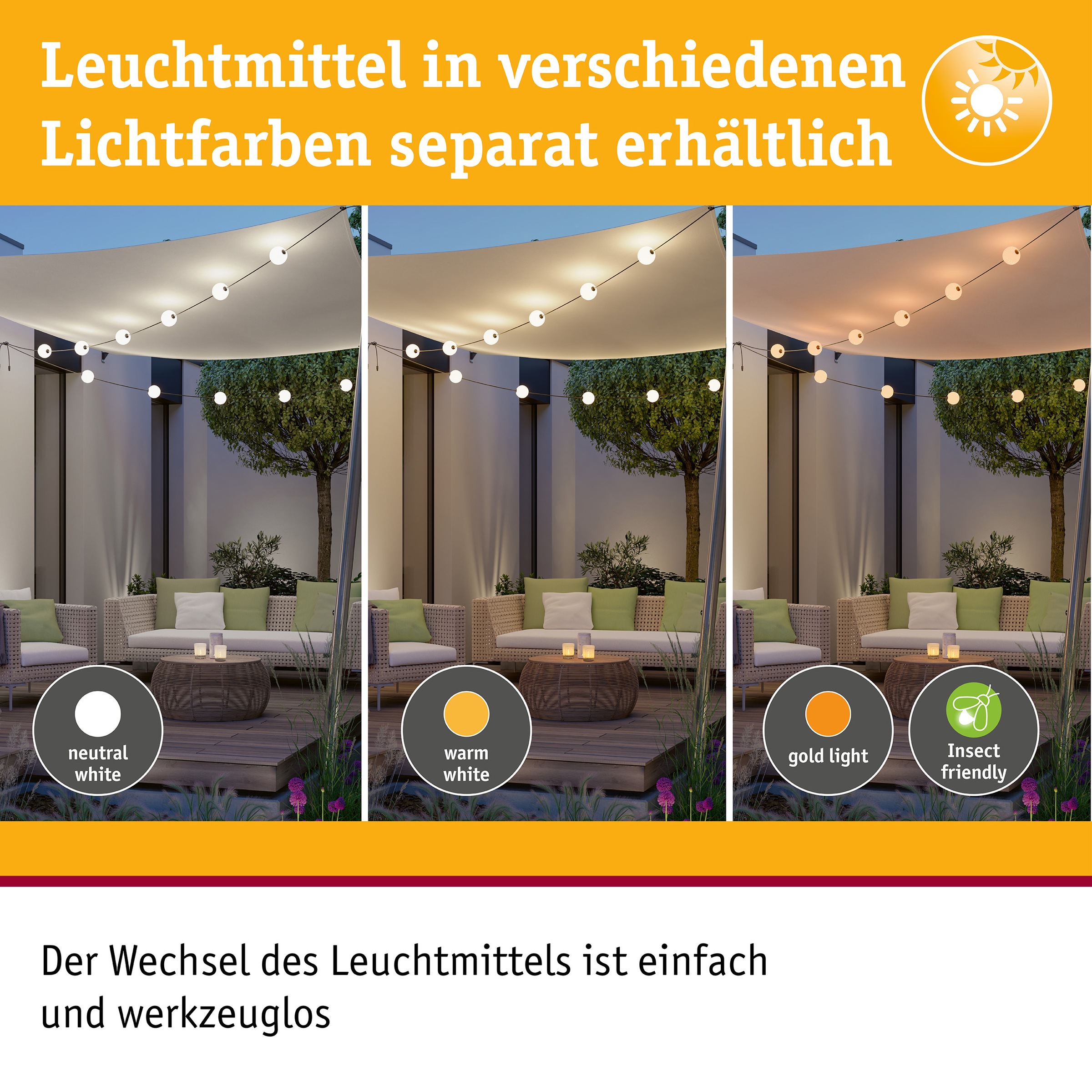 Paulmann LED-Lichterkette »Naima IP67 3000K 5,8m 6x60lm Schwarz« 6 Stk.-flammig spritzwassergeschützt