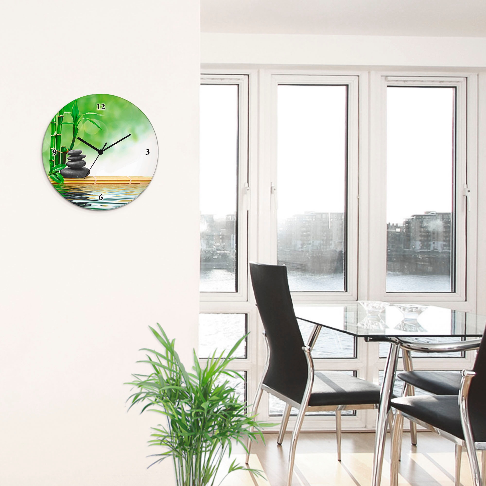 Thumbnail - Artland Wanduhr "Spa Konzept Zen Basaltsteine" wahlweise mit Quarz- oder Funkuhrwerk, lautlos ohne Tickgeräusche