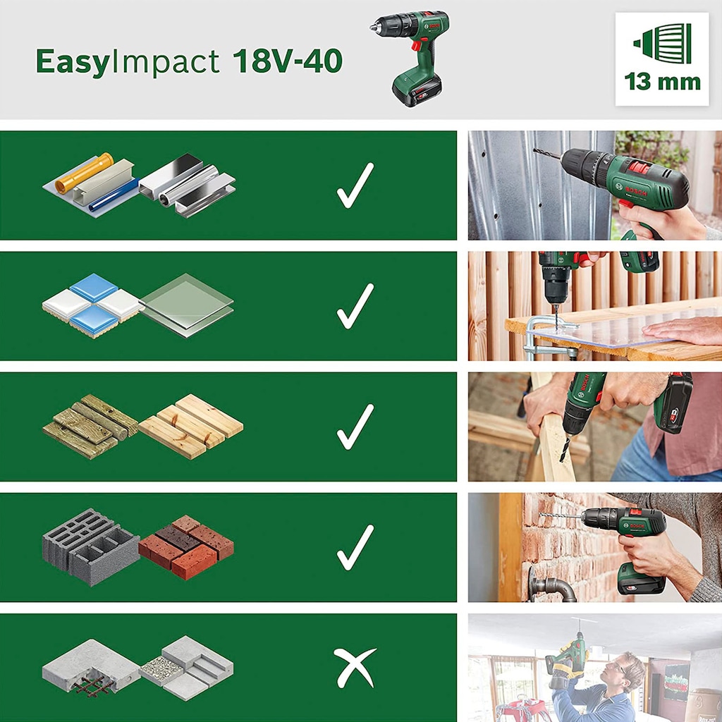 Bosch Home & Garden Akku-Schlagbohrschrauber »EasyImpact 18V-40«, ohne Akku und Ladegerät, 18 Volt System