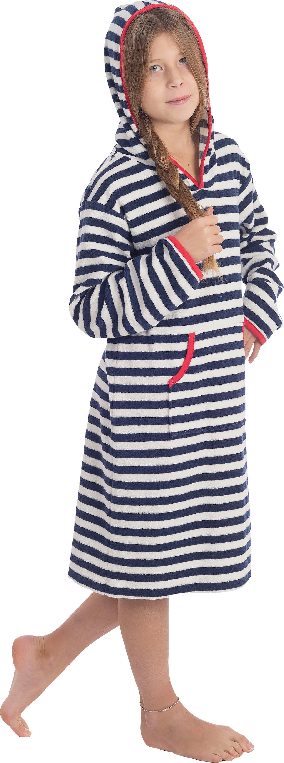 Wewo fashion Kinderbademantel »8017, ideal für Sauna & Spa, Hotelbademantel, Morgenmantel«, (1 St.), für Mädchen & Jungen, Badekleid, mit Kapuze & Känguru-Tasche
