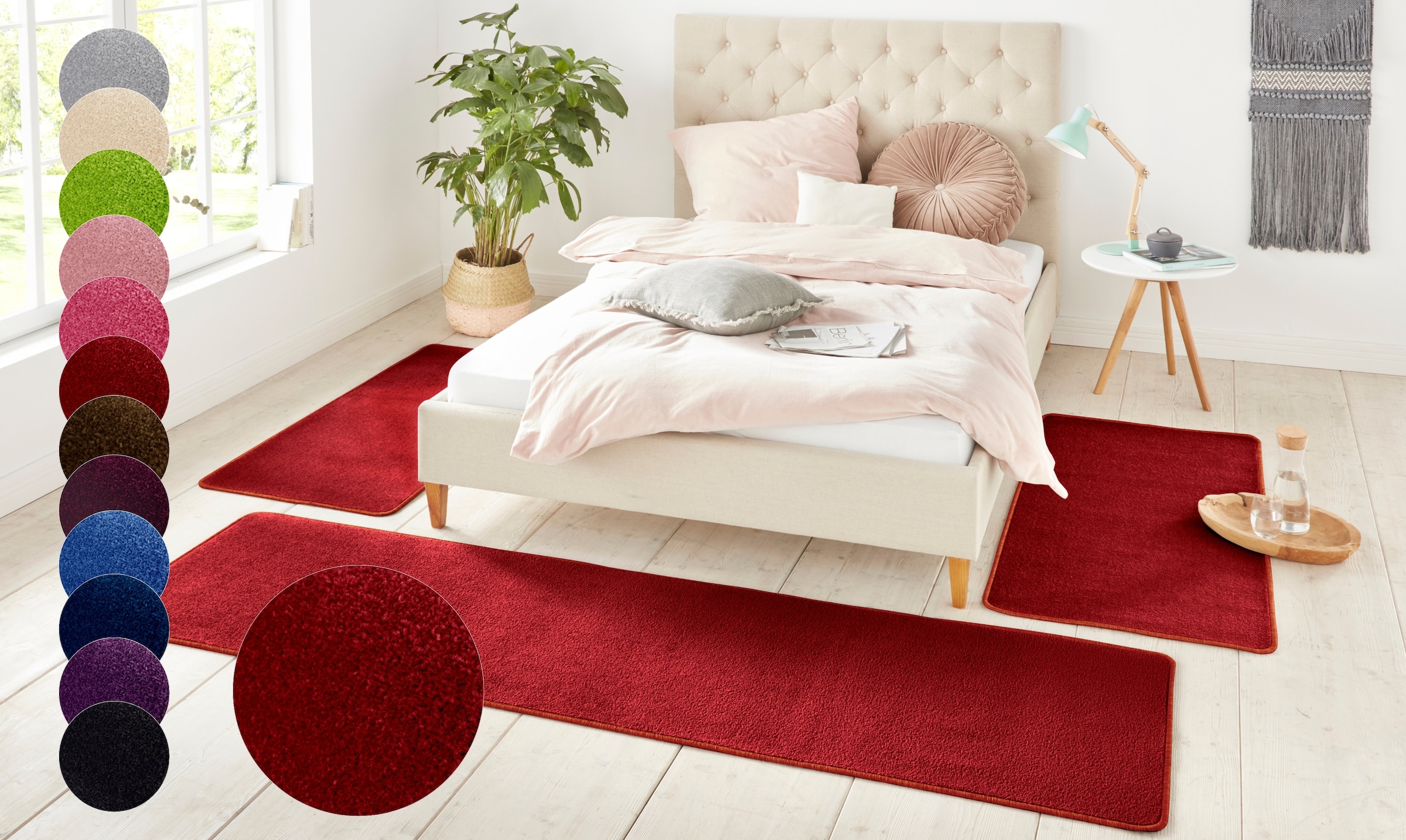 HANSE Home Bettumrandung »Shashi«, (3 tlg.), Kurzflor, Unifarben, Teppich, Bettläufer, Bettvorleger, Teppichläufer