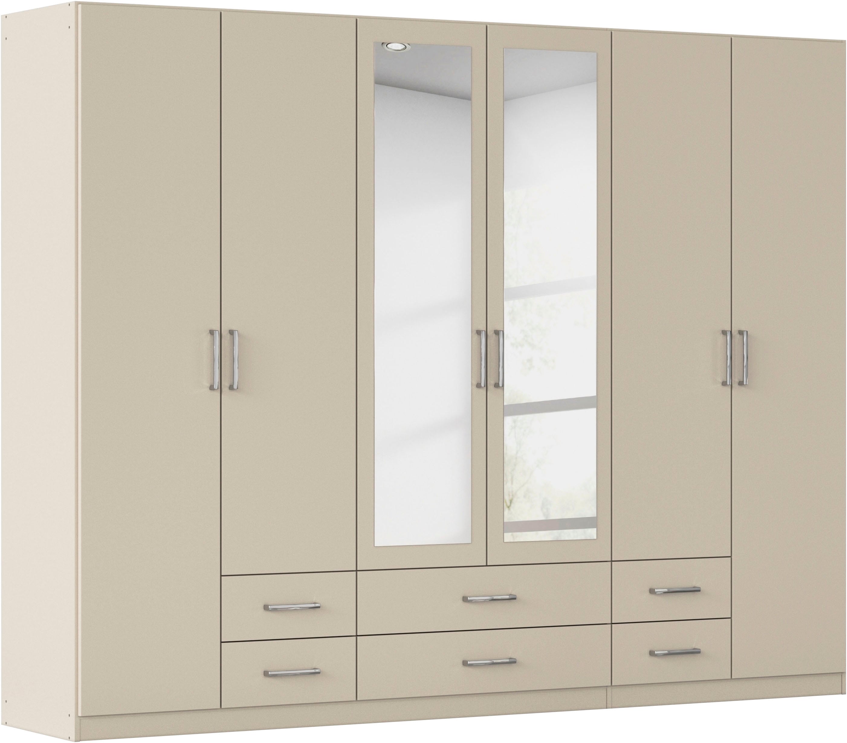 rauch Kleiderschrank "Schrank Garderobe Ankleide GAMMA Breiten 91/136/181/226/271/315/360 cm" in 3 Ausstattungen BASIC/CLASSIC/PREMIUM (inkl. SOFT-CLOSE-Funktion), verschiedene Griff-Varianten, mit Spiegel TOPSELLER MADE IN GERMANY