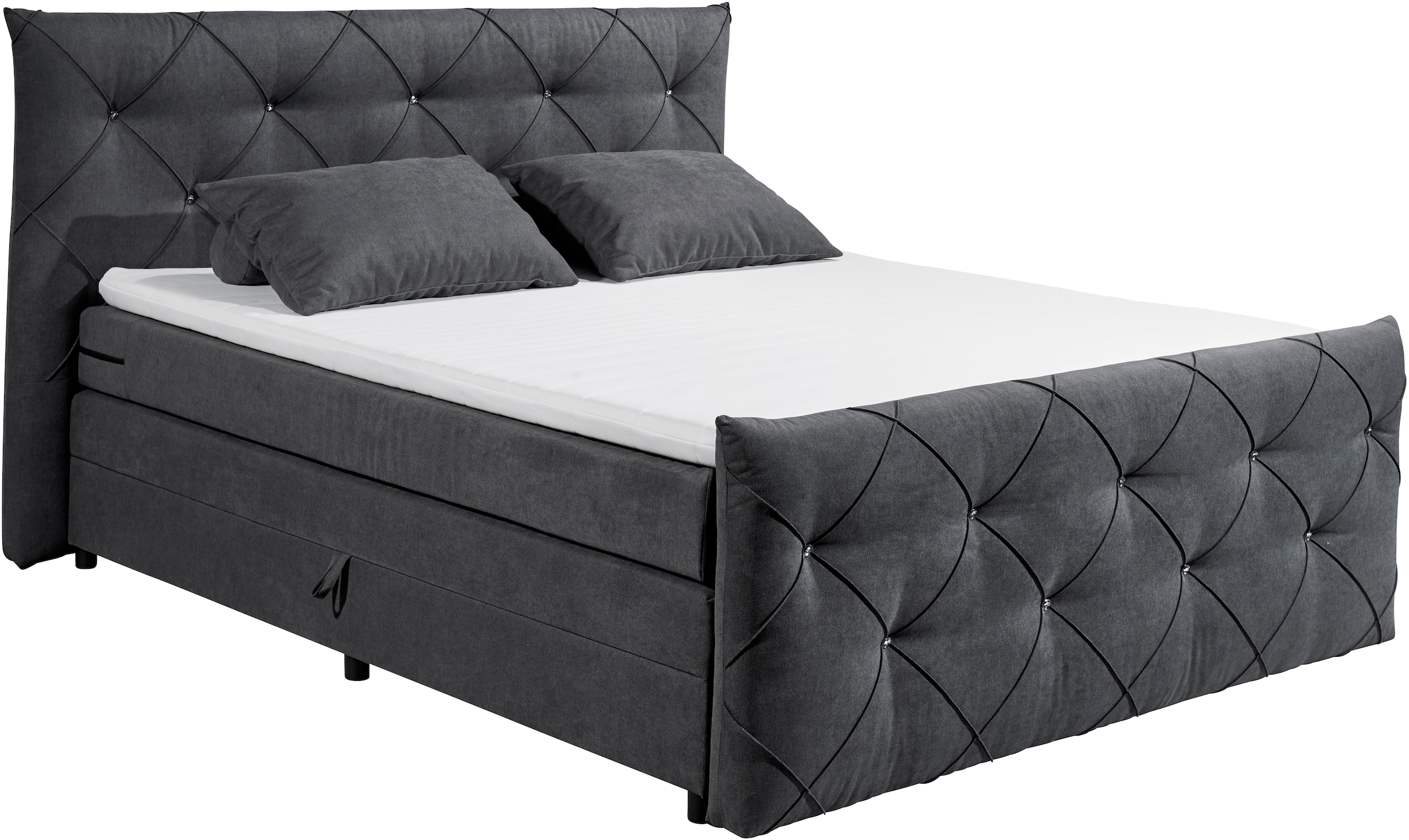 ED EXCITING DESIGN Boxspringbett »Villano«, mit Strasssteinen, Breite: 180cm, mit Bettkasten, inkl. Topper