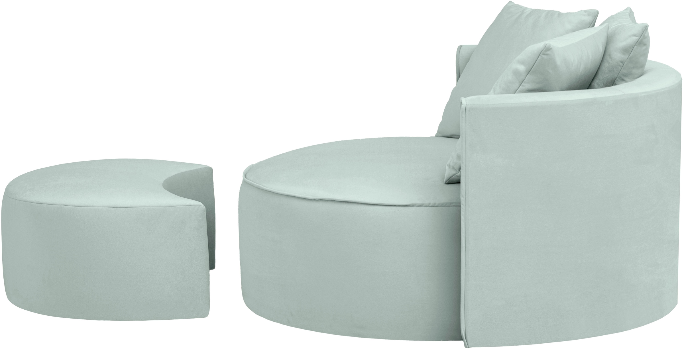 LeGer Home by Lena Gercke XXL-Sessel »Isalie, Rundsessel mit Hocker, Lesesessel, Loveseat, Big-Sessel«, (Set), trendige Stoffe, mit 3 Zierkissen, große Sitzfläche