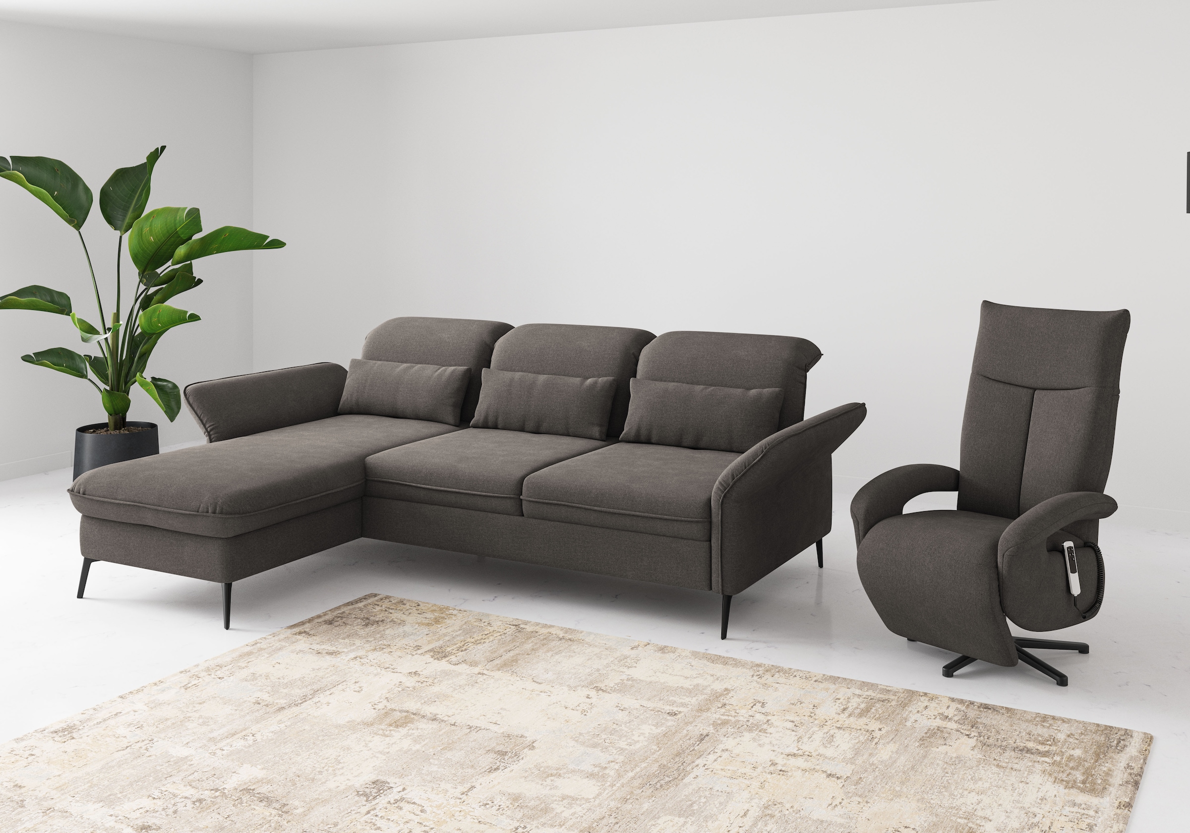 sit&more Ecksofa »Emely«, mit Sitztiefenverstellung optional mit Bettfunktion und Bettkasten
