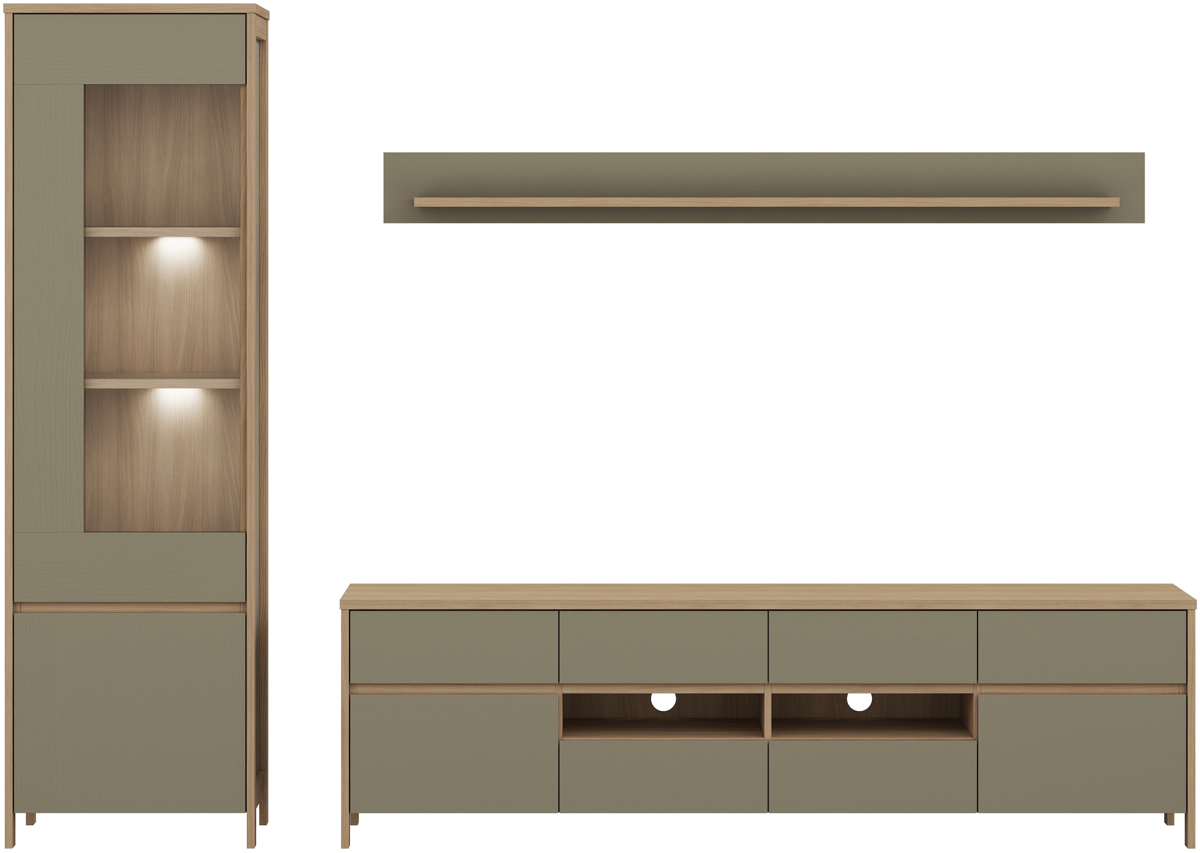 Home affaire Wohnwand »Stranda, moderne Anbauwand, Komplettset im Scandi-Style«, (3 St.), enthält Vitrine, Lowboard und Wandboard, 270 cm breit
