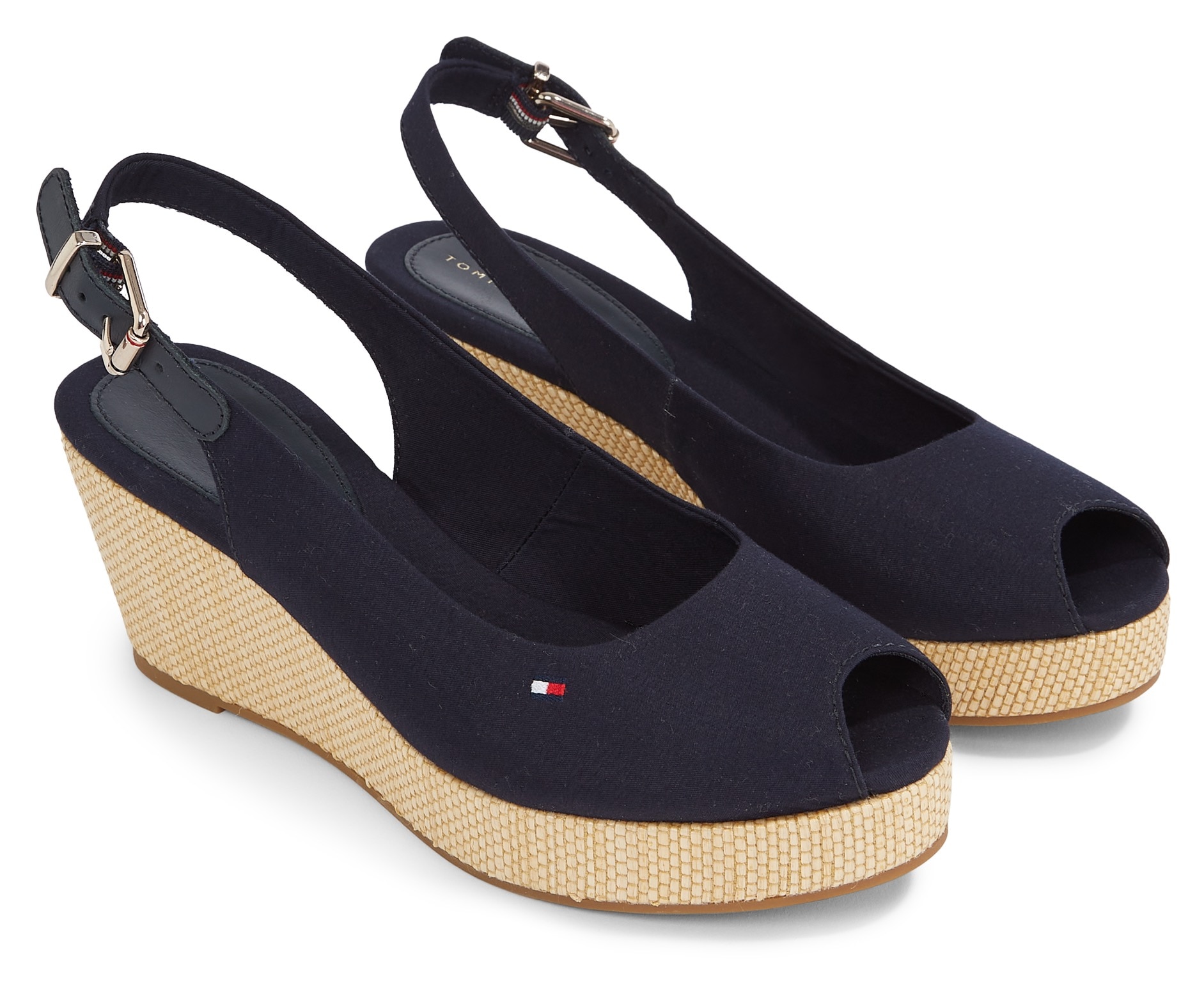 Tommy Hilfiger Sandalette "ICONIC ELBA SLING BACK WEDGE", Sommerschuh, Sandale, Keilabsatz, mit Jutebesatz