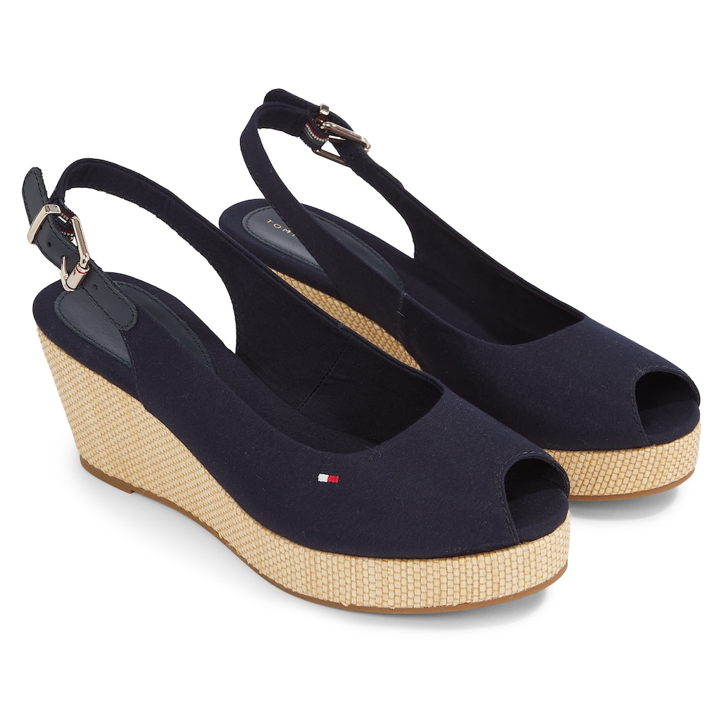 Tommy Hilfiger Sandalette »ICONIC ELBA SLING BACK WEDGE«, Sommerschuh, Sandale, Keilabsatz, mit Jutebesatz