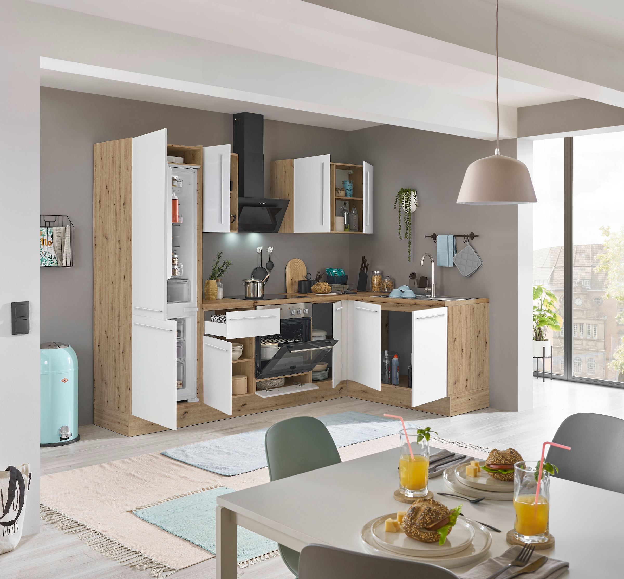 KOCHSTATION Winkelküche »Florida, Stellbreite 270x165 cm« wahlweise mit E-Geräten, mit Softclose für Türen und Schubkästen