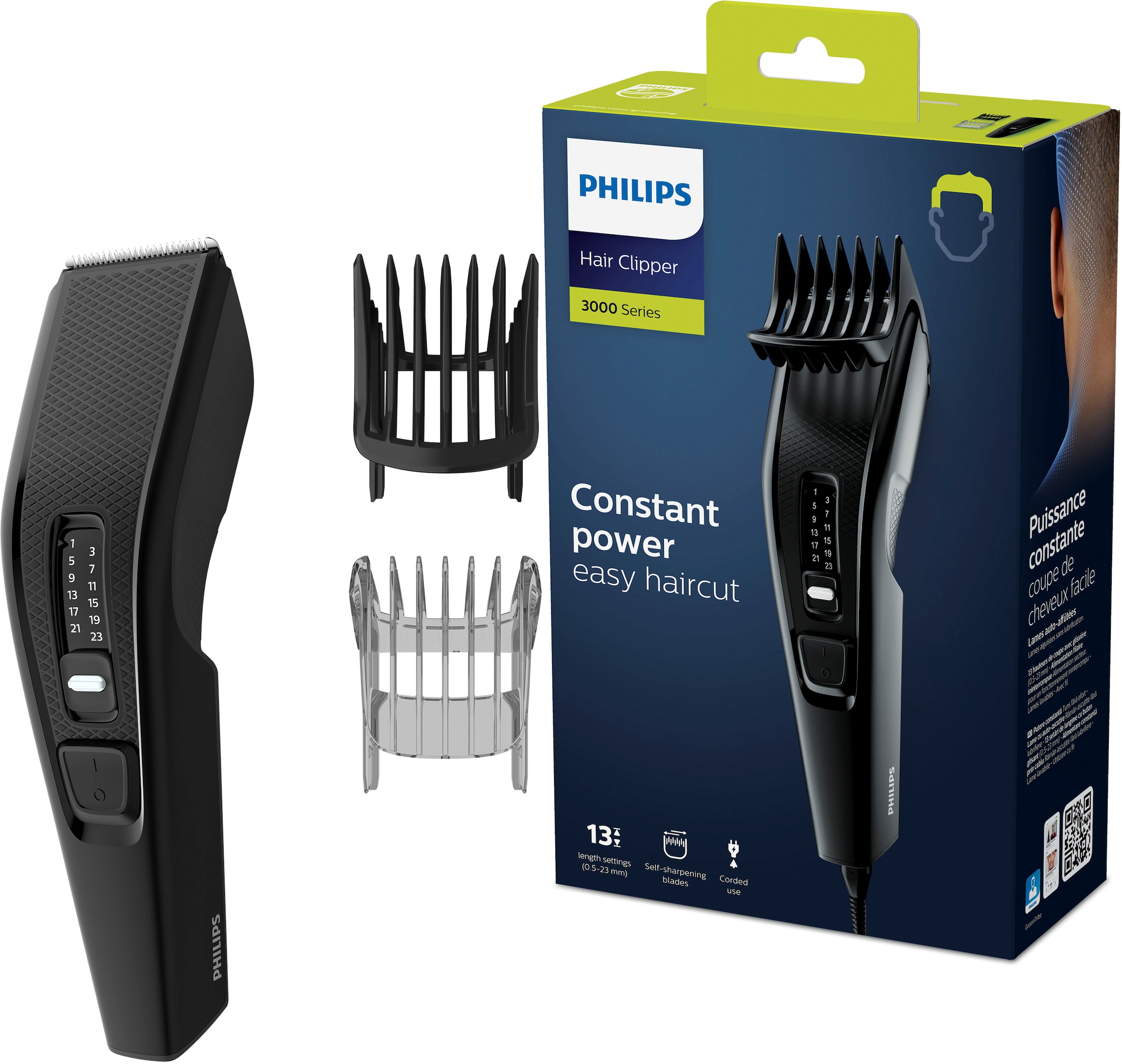 PHILIPS Haarschneider "HC3510/15, Series 3000", schwarz, Haarschneider, 13 Längeneinstellungen