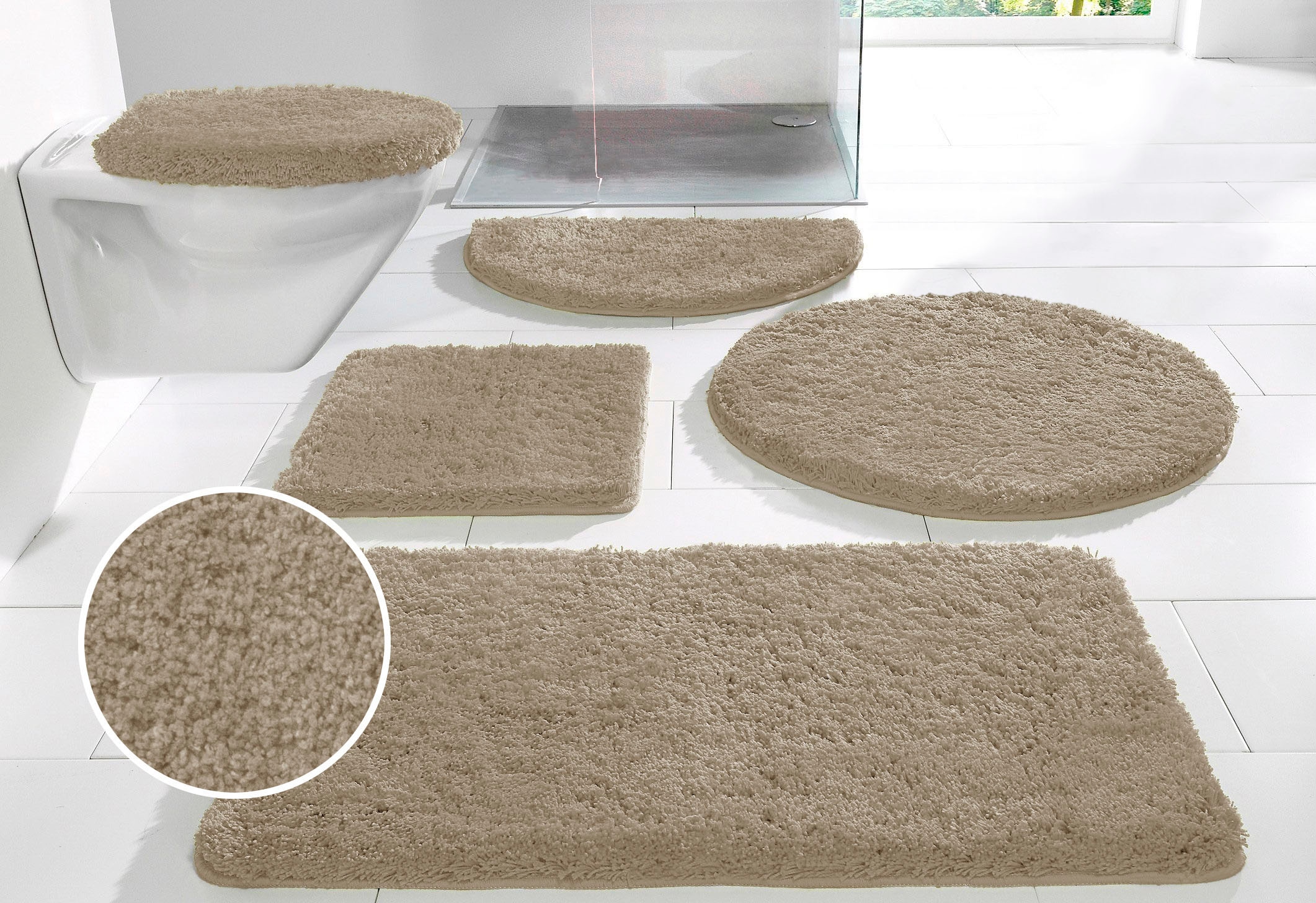 my home Badematte »Sanremo, Badvorleger, Badezimmer Teppich, sehr weich«, rutschhemmend beschichtet, fußbodenheizungsgeeignet-schnell trocknend, Badteppich, unifarben, rechteckig, rund & als 3-tlg. Set erhältlich