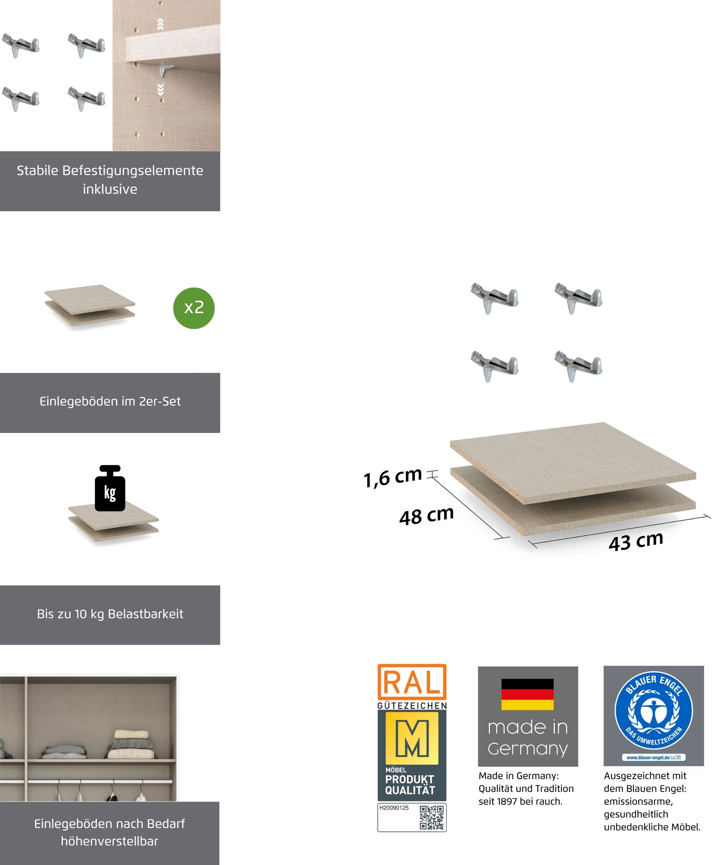 rauch Einlegeboden "Zubehör für Rauch-Schwebetürenschränke ORANGE" 2er-Set günstig online kaufen