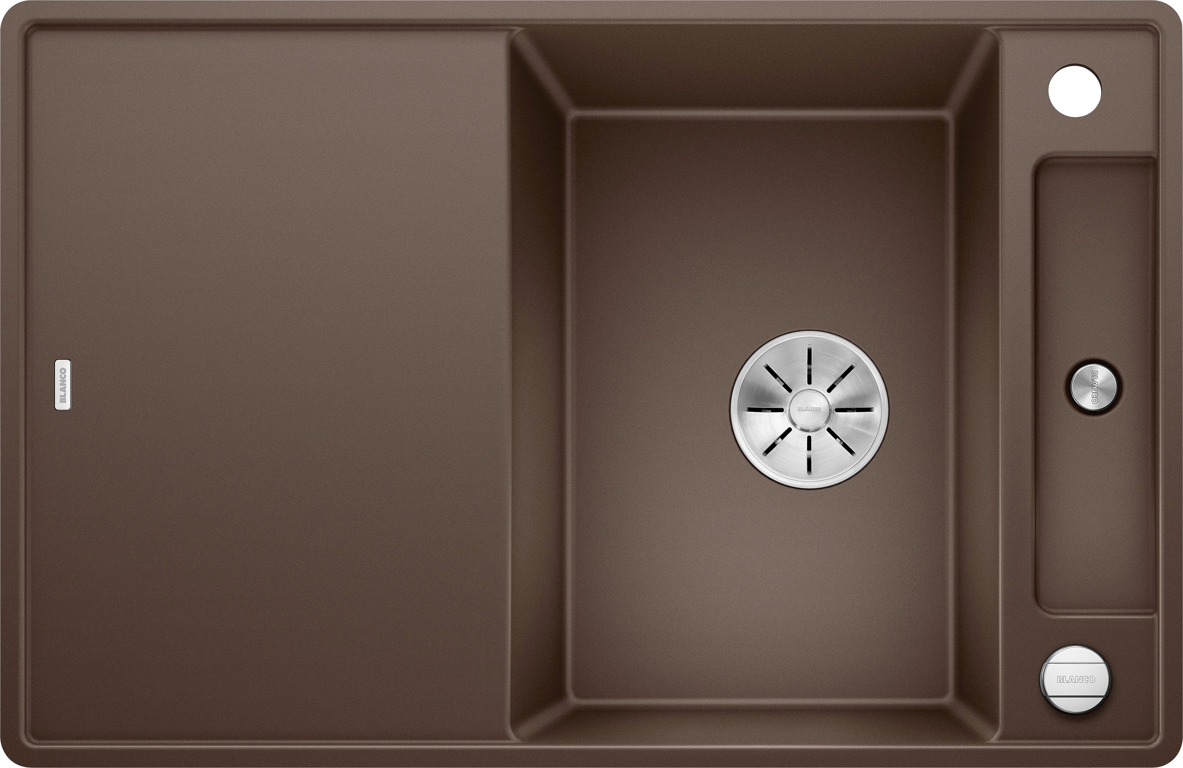 Granitspüle BLANCO, B:50cm H:19cm T:77cmcafe, Verbundwerkstoff, Küchenspülen, "AXIA III 45 S-F", inklusive gratis Esche-Compound-Brückenschneidebrett