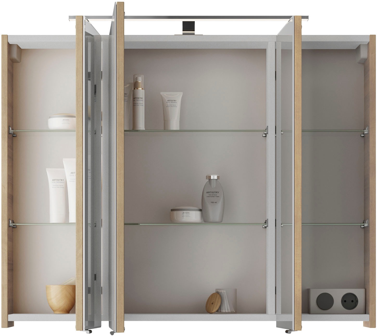Saphir Badmöbel-Set »Serie 4035 2-teilig, Keramikwaschtisch mit LED-Spiegelschrank«, (Set), 90 cm breit, inkl. Türdämpfer, 2 Schubladen, 3 Türen, 6 Einlegeböden