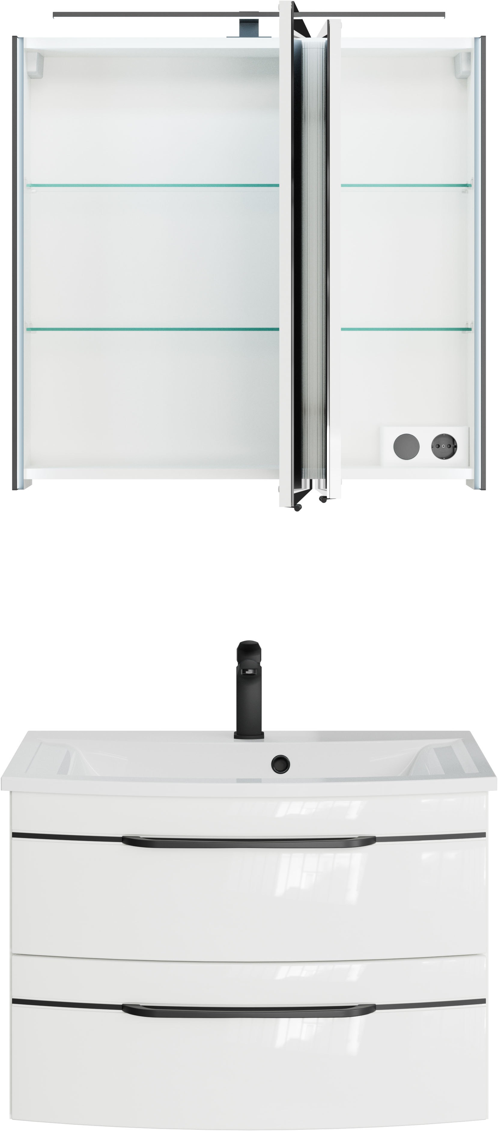 Thumbnail - Saphir Badmöbel-Set "Serie 7045 2-teilig Mineralmarmor-Waschtisch mit LED-Spiegelschrank" Set, 2 Stk. tlg.