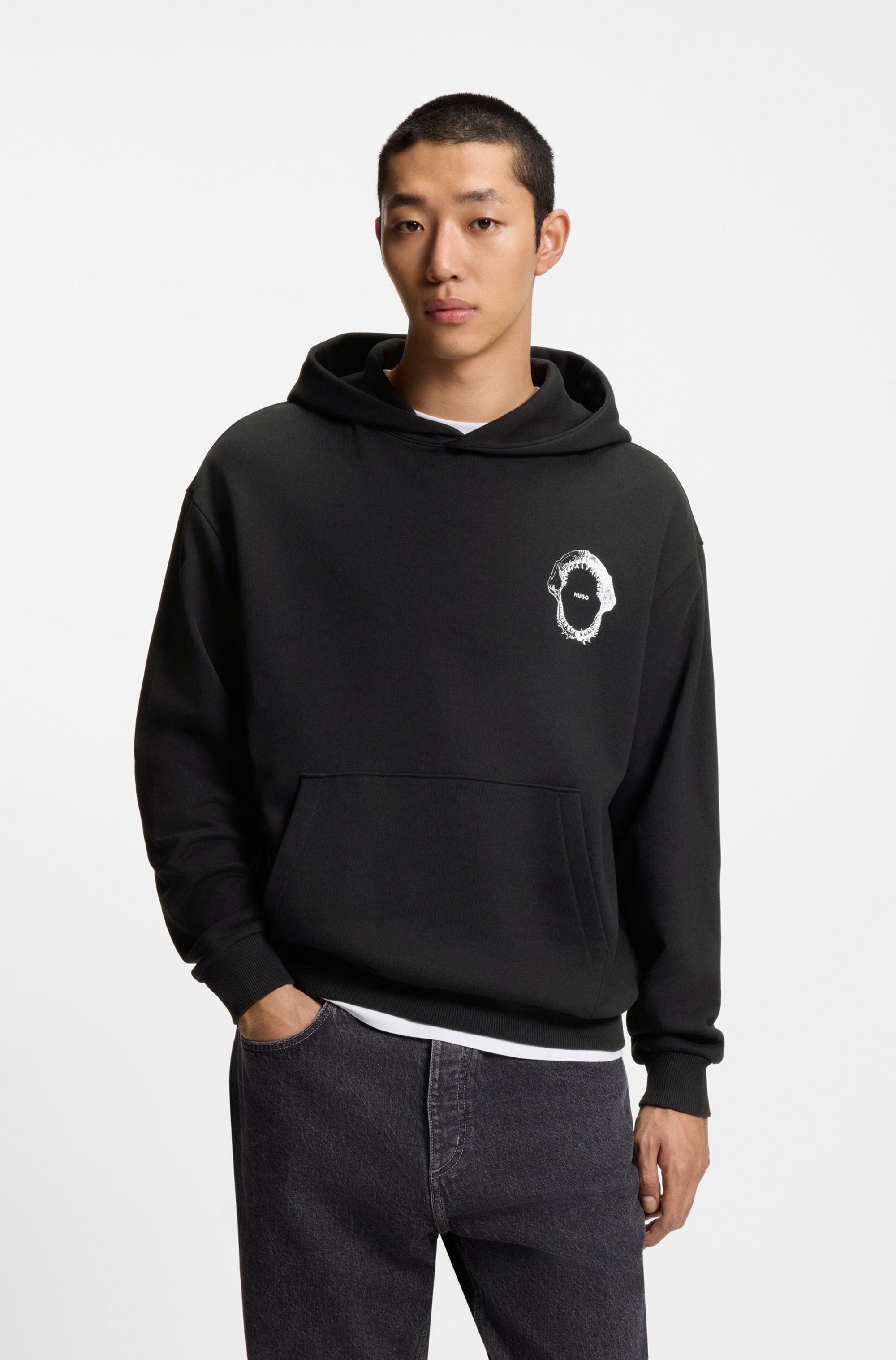 HUGO Hoodie, Regular Fit, Kängurutasche, Rückendruck