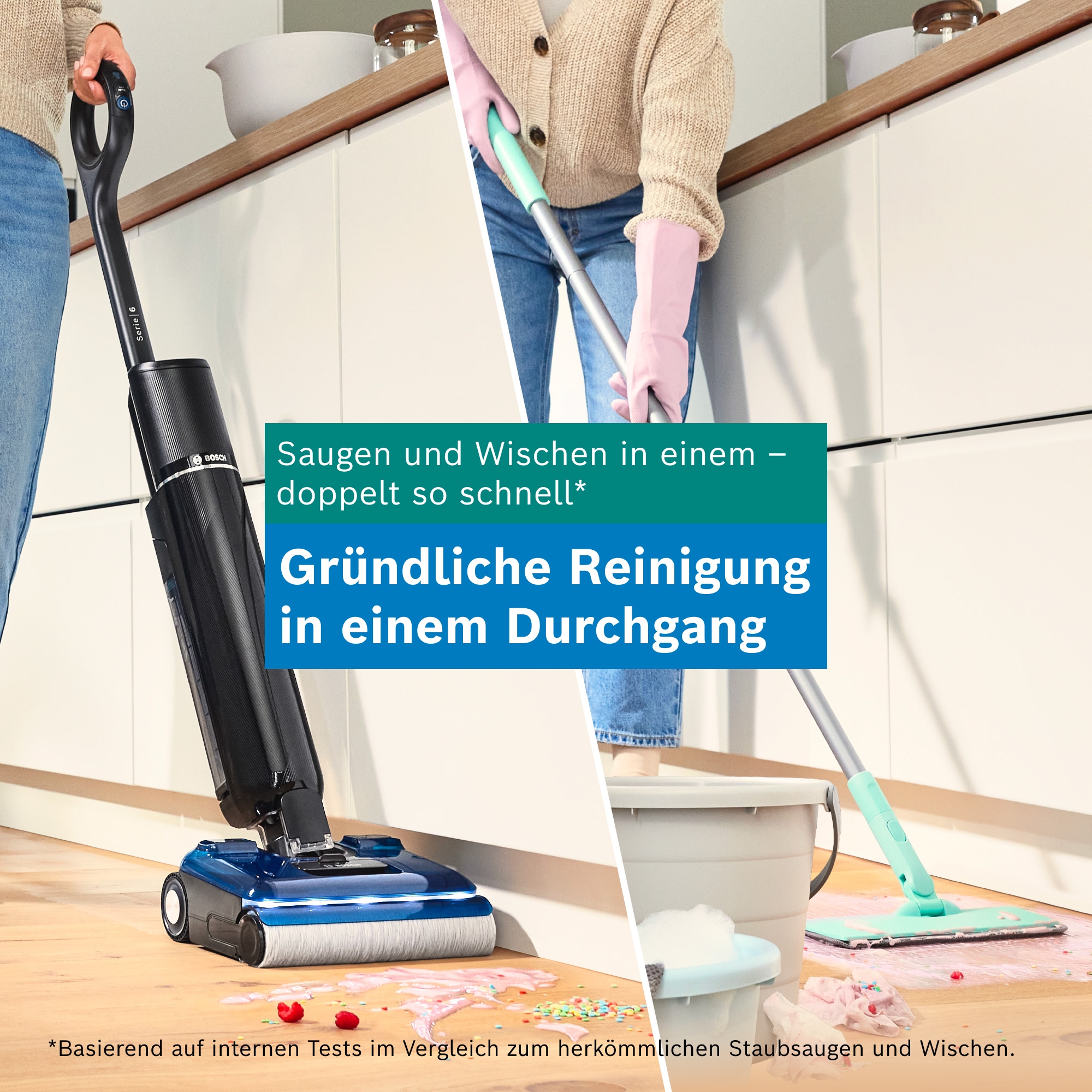BOSCH Nass-Trocken-Sauger »OneFlow Serie 6 BHF61BM/BHF61BS, Selbstreinigung, 24.000 PA Saugkraft« Saugen & Wischen in einem, Anti-Haarverwicklung
