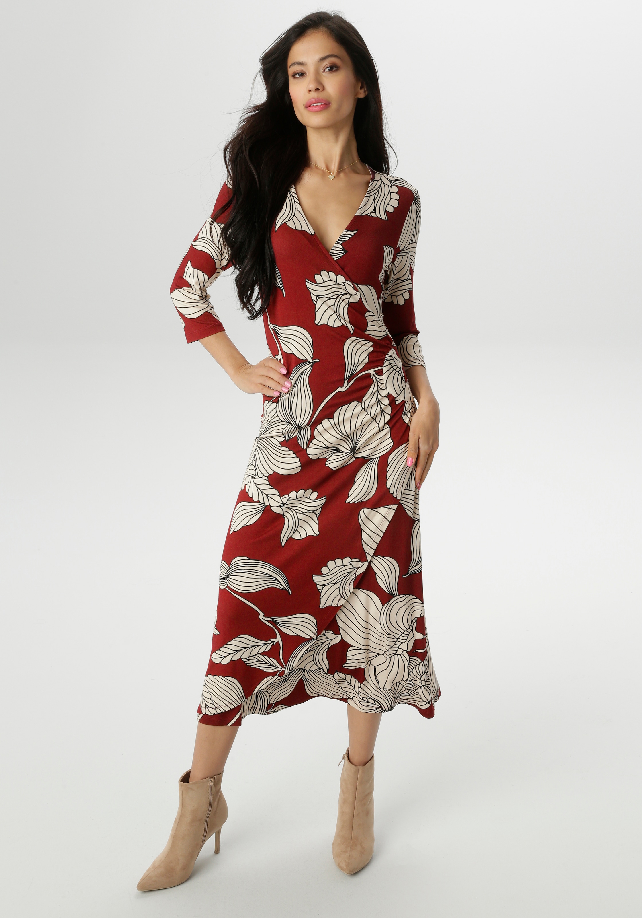 Aniston SELECTED Jerseykleid mit V-Ausschnitt in Wickel-Optik - NEUE KOLLEK günstig online kaufen