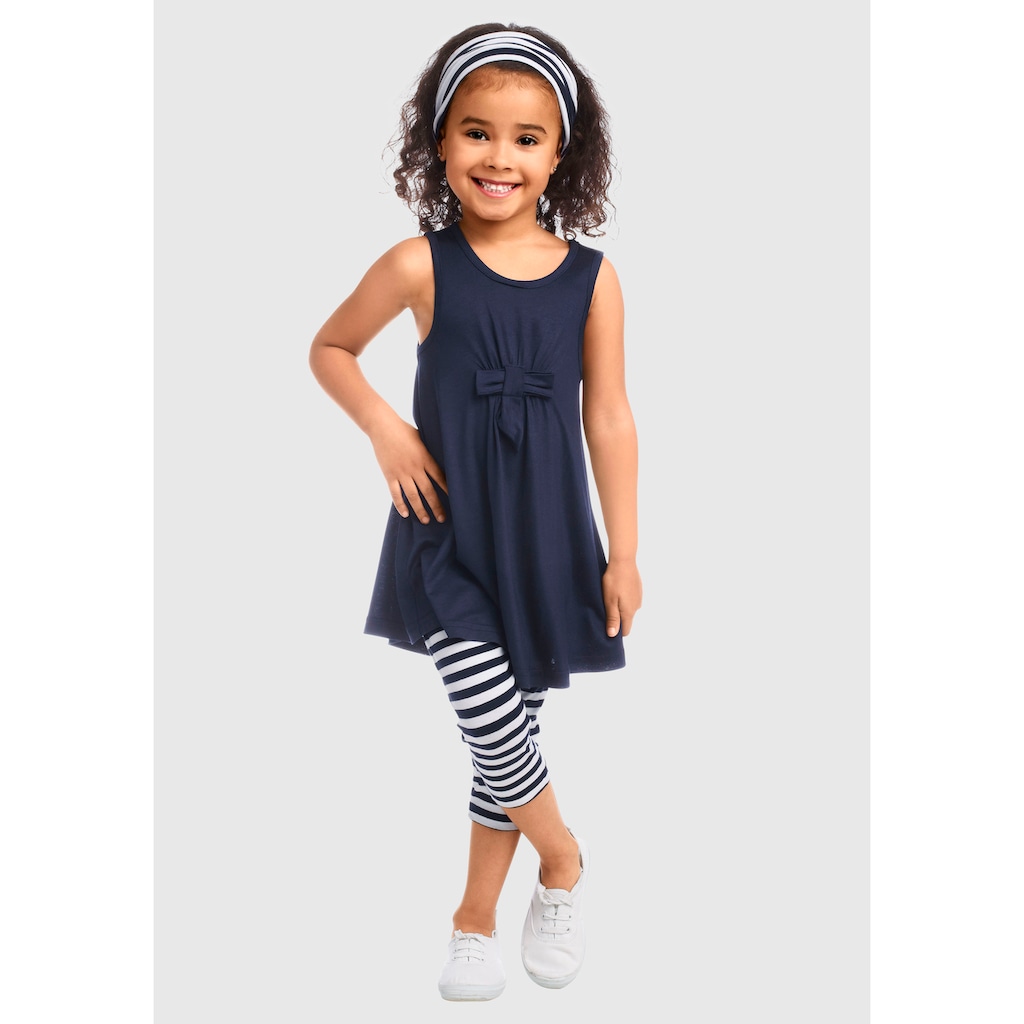 KIDSWORLD Kleid, Leggings & Haarband, (Set, 3 tlg.), Capri und Haarband maritim geringelt