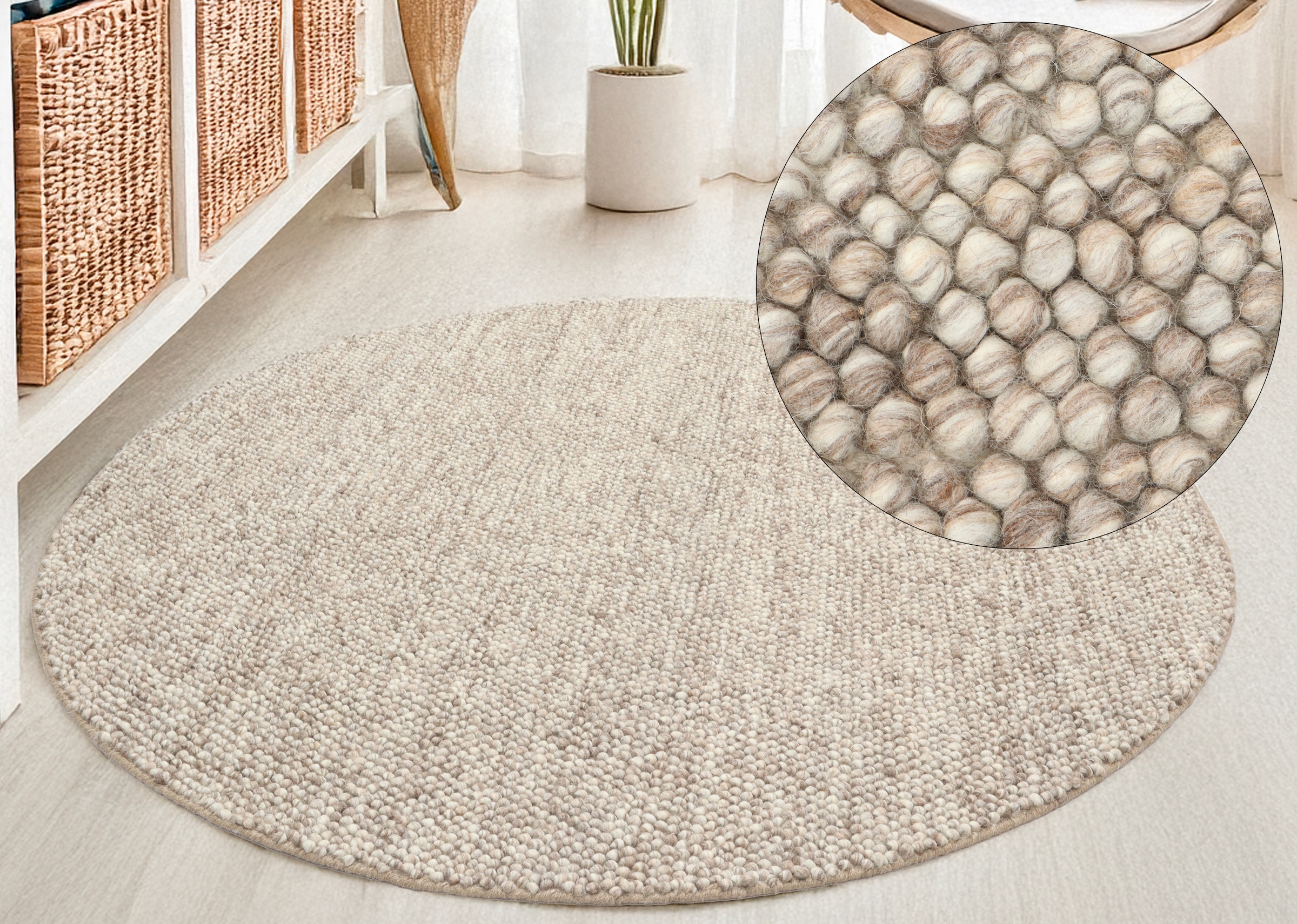 LeGer Home by Lena Gercke Wollteppich "Ainhoa, handgewebt, Wolle" rund 12 mm Höhe einfarbig, Wolle, Teppich, Wohnzimmer, Schlafzimmer, Esszimmer