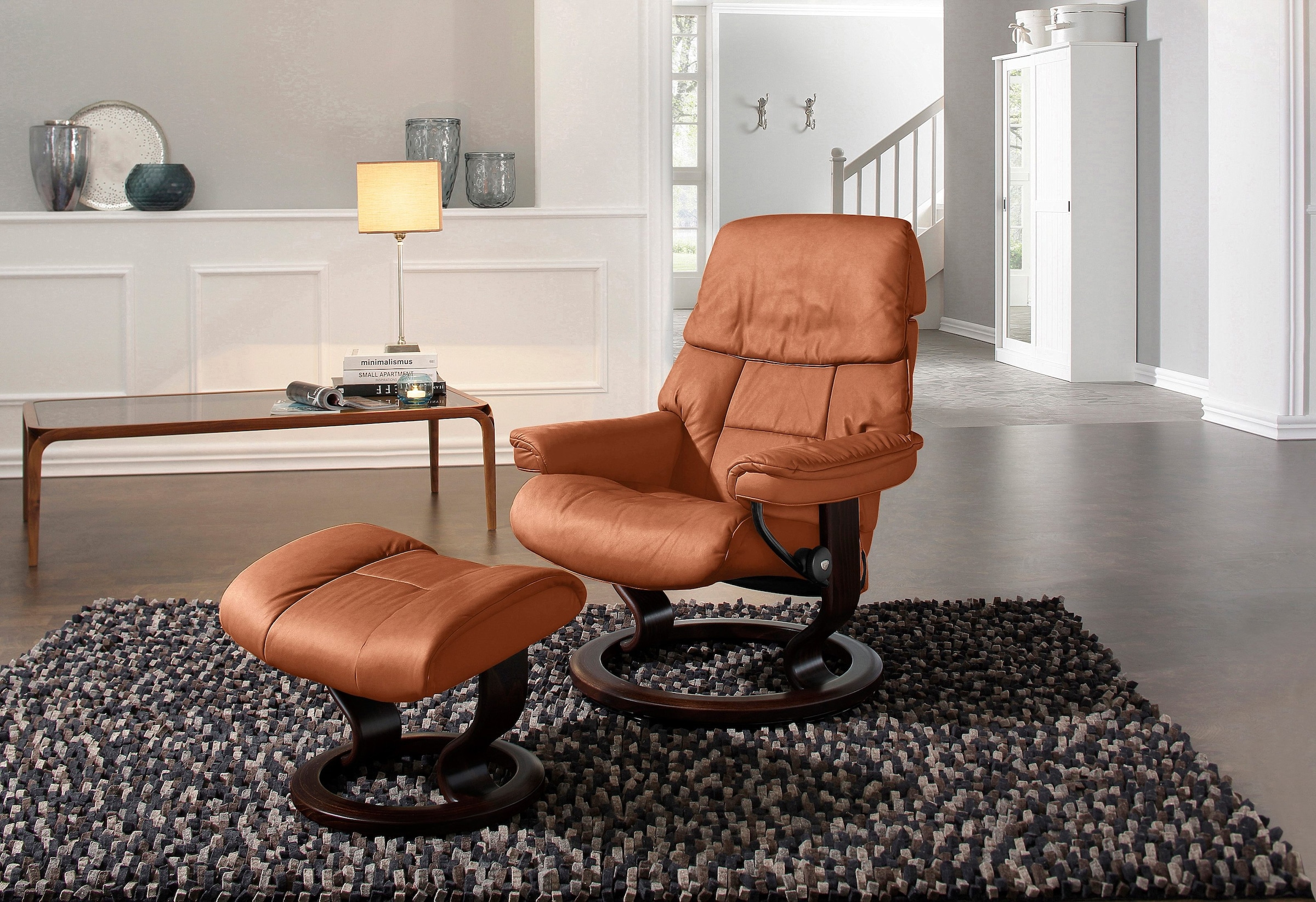 Stressless Relaxsessel "Ruby", (Set, Relaxsessel mit Hocker), mit Classic Base, Größe L, Gestell Eiche, Wenge, Braun & S