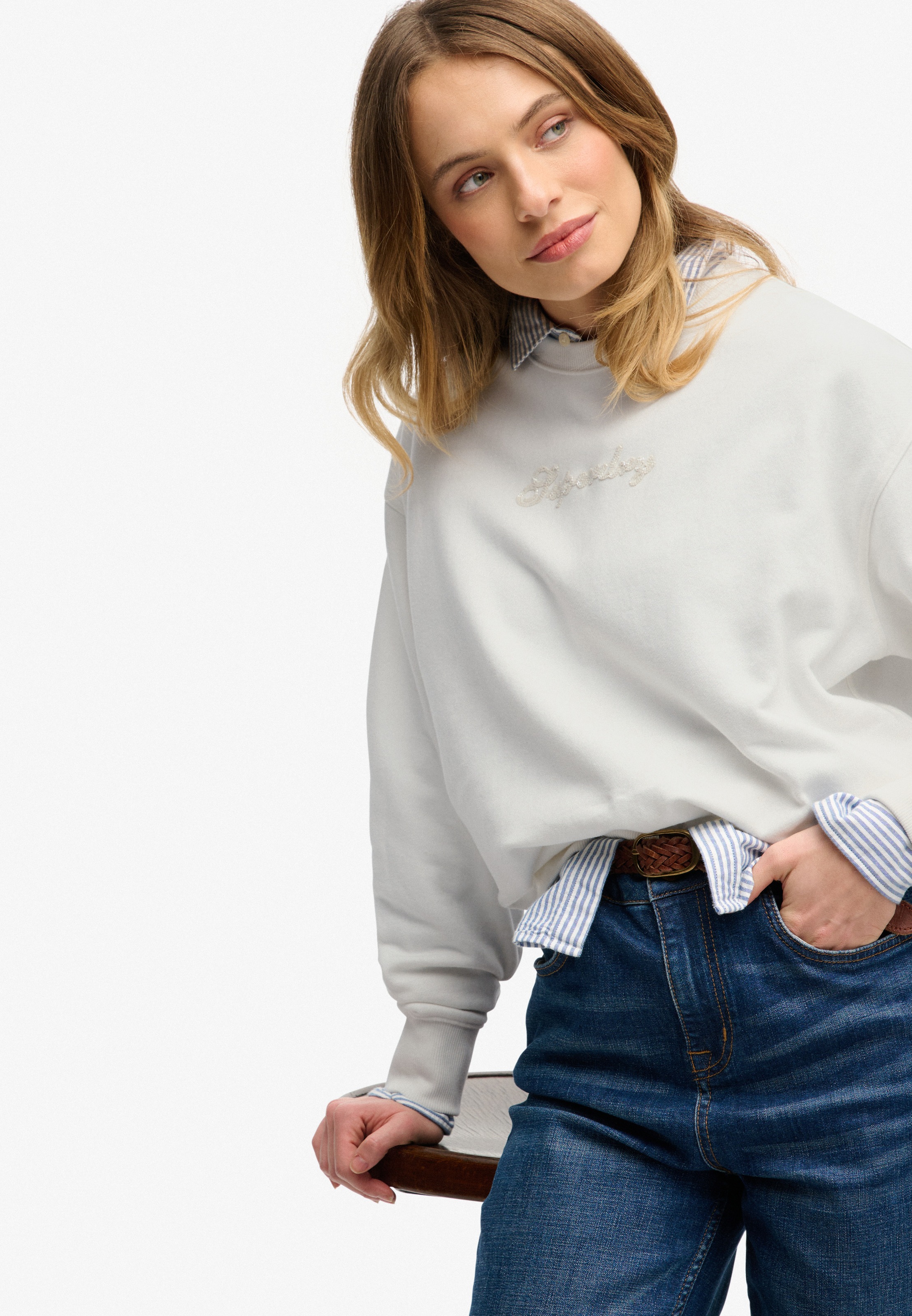 Superdry Sweatshirt "SCRIPT BRAND LOOSE CREW", mit Markenlogo aus Perlensti günstig online kaufen