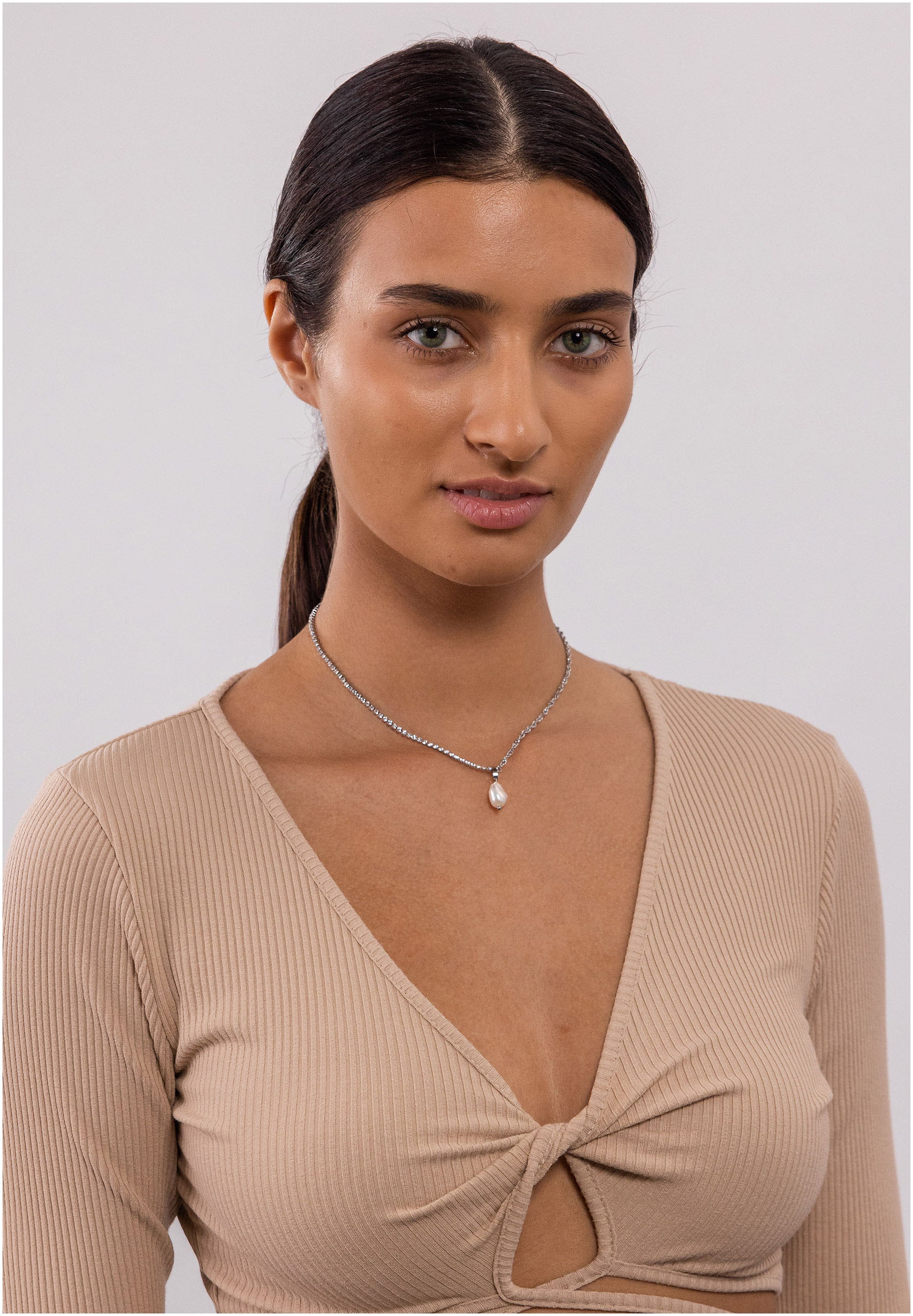 Purelei Kette mit Anhänger »Schmuck Geschenk Elua Glitzer, 2108«, mit Zirkonia (synth.) - mit Süßwasserzuchtperle
