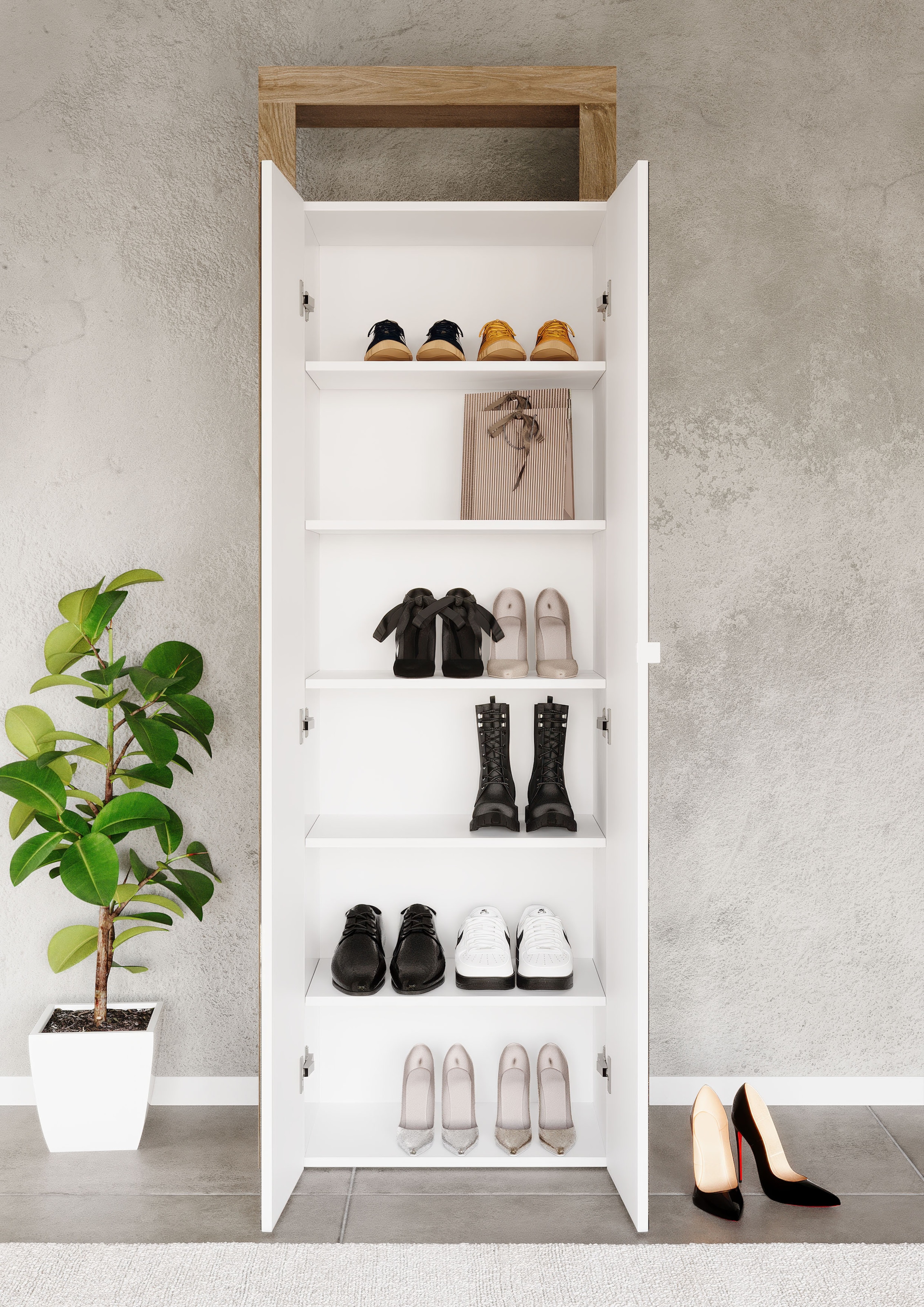 INOSIGN Schuhschrank »HAMBURG Höhe 195 cm, Hochschrank, 2 Spiegeltüren, dekorativer Rahmen,«, Schuhregal mit 6 Ebenen, Ablagefach, verstellbare Böden, Metallgriff