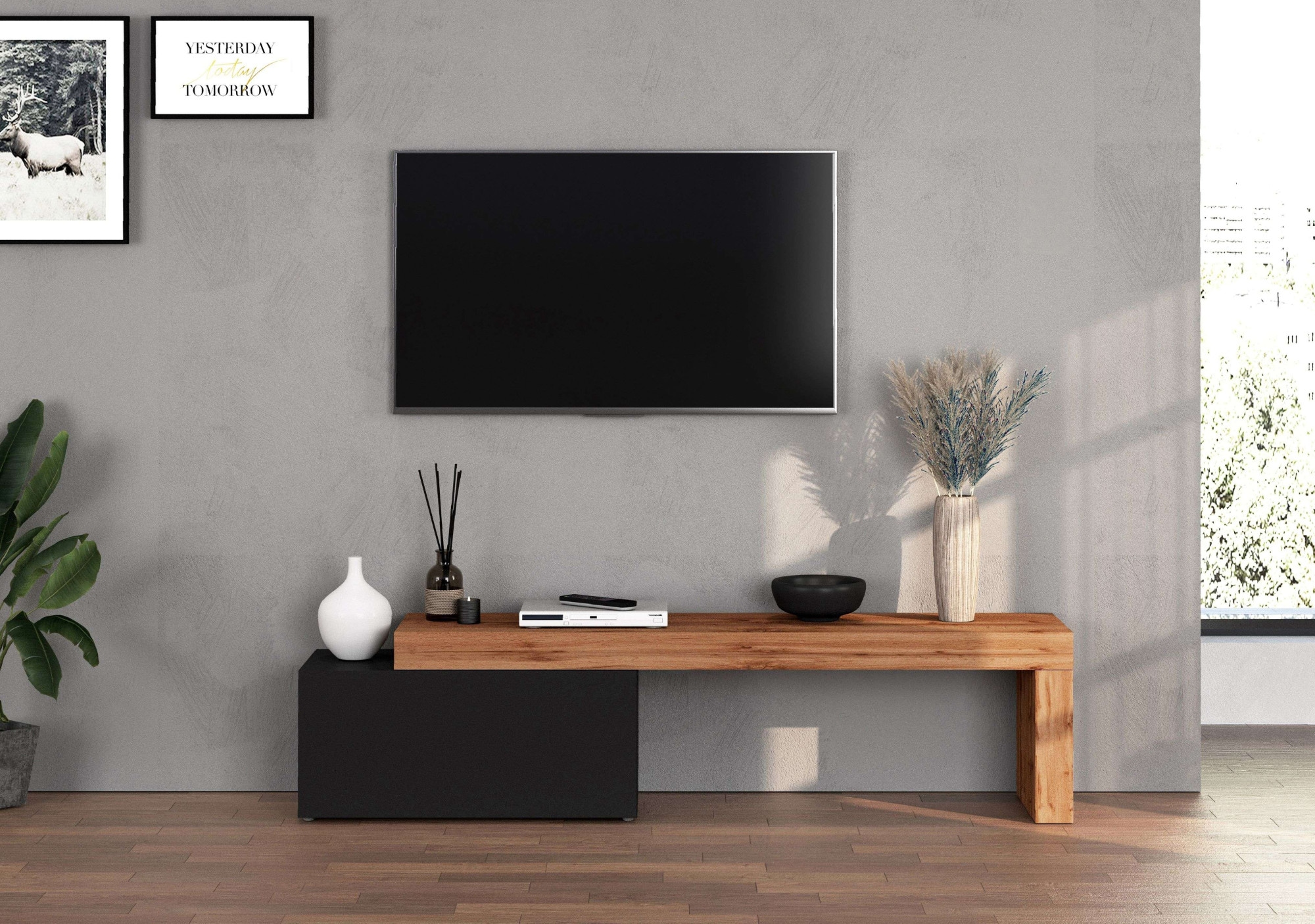 INOSIGN Lowboard »Chronos TV-Board, TV-Schrank«, (1 St., Breite verstellbar von 180 bis 260 cm), Breite 220 cm TV-Board,Lowboard,1 Klappe und ein L-Förmiger Aufsatz