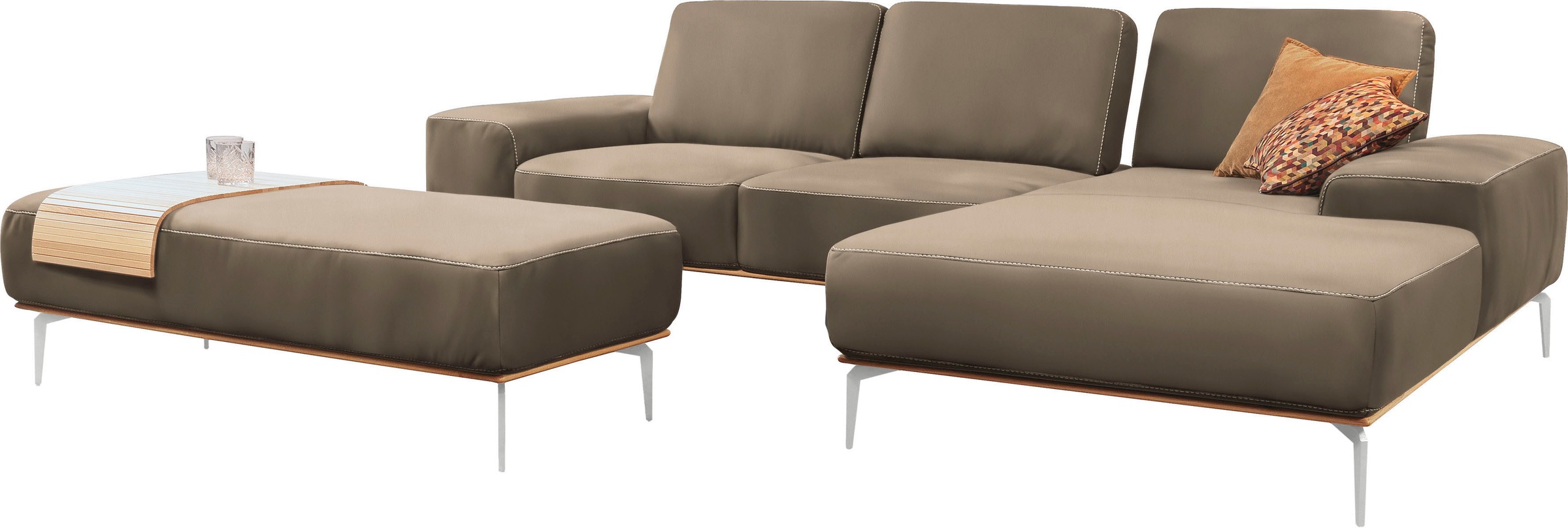 W.SCHILLIG Ecksofa »run, Designsofa, bequem, L-Form«, mit elegantem Holzsockel, Füße in Chrom glänzend, Breite 299 cm
