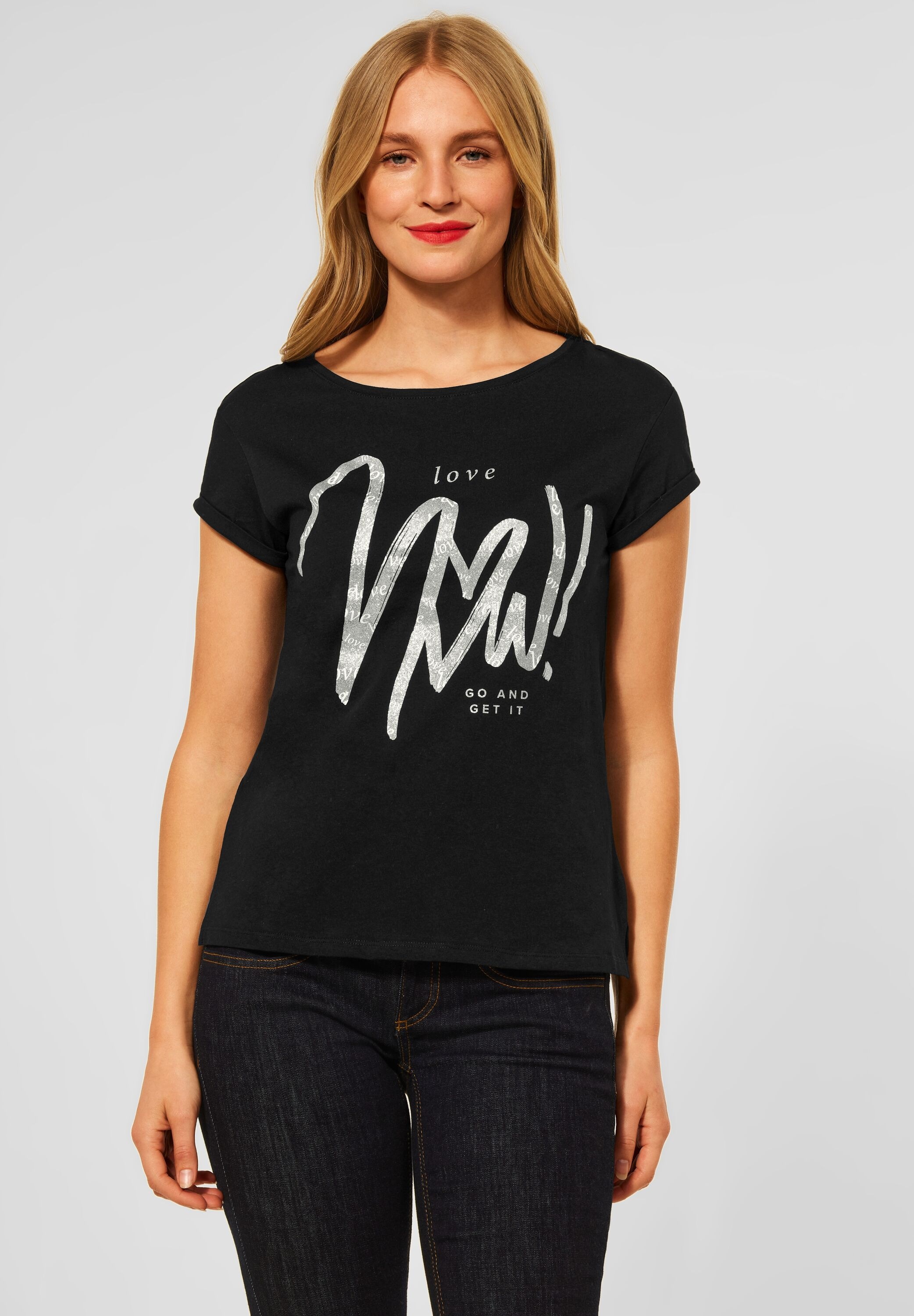 Damen T-Shirt Street One - Mit Folien-Wording & Dropped Shoulders