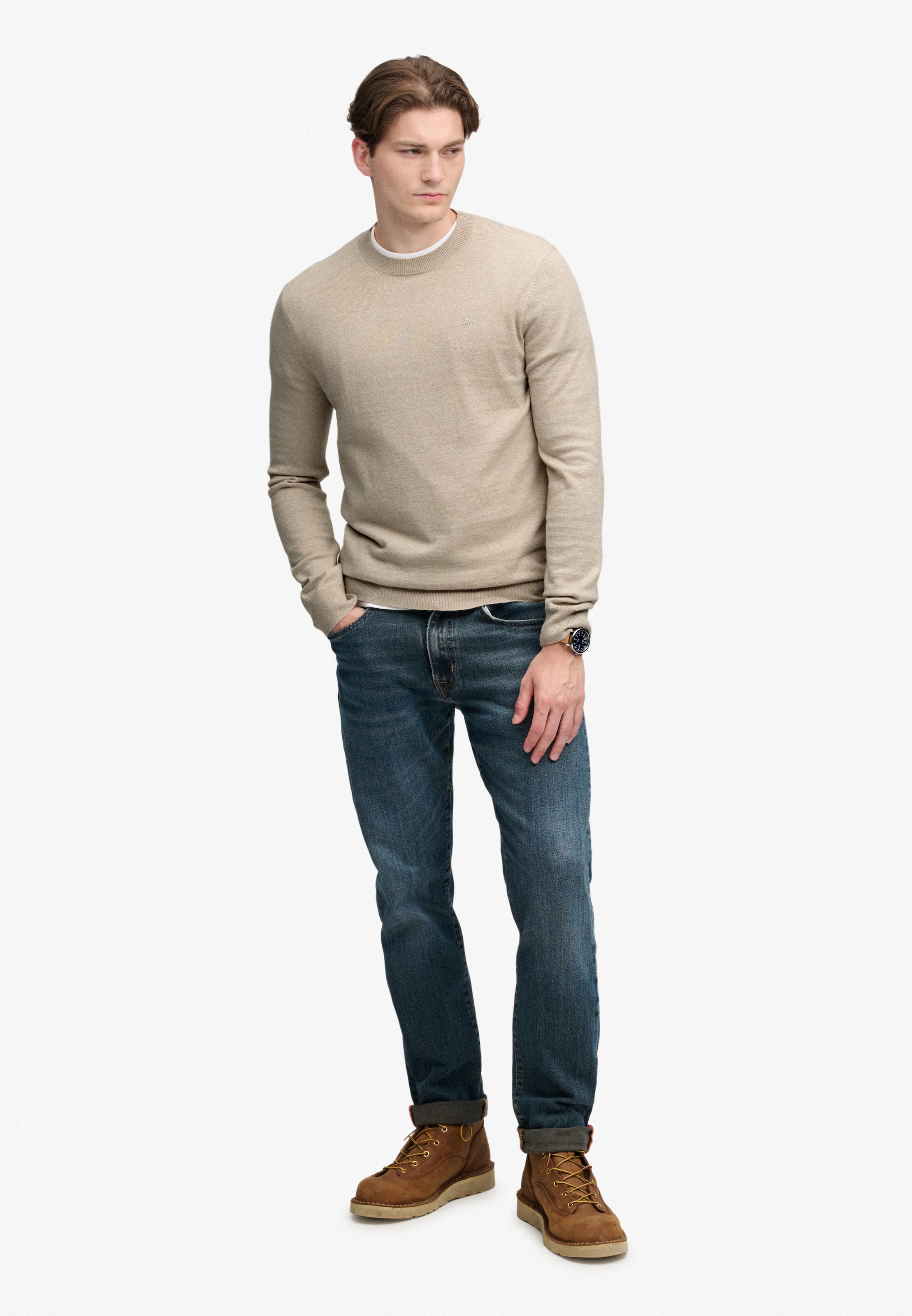 Superdry Rundhalspullover »ESSENTIAL LW WOOL BLEND JUMPER« Baumwollmischung, slim fit