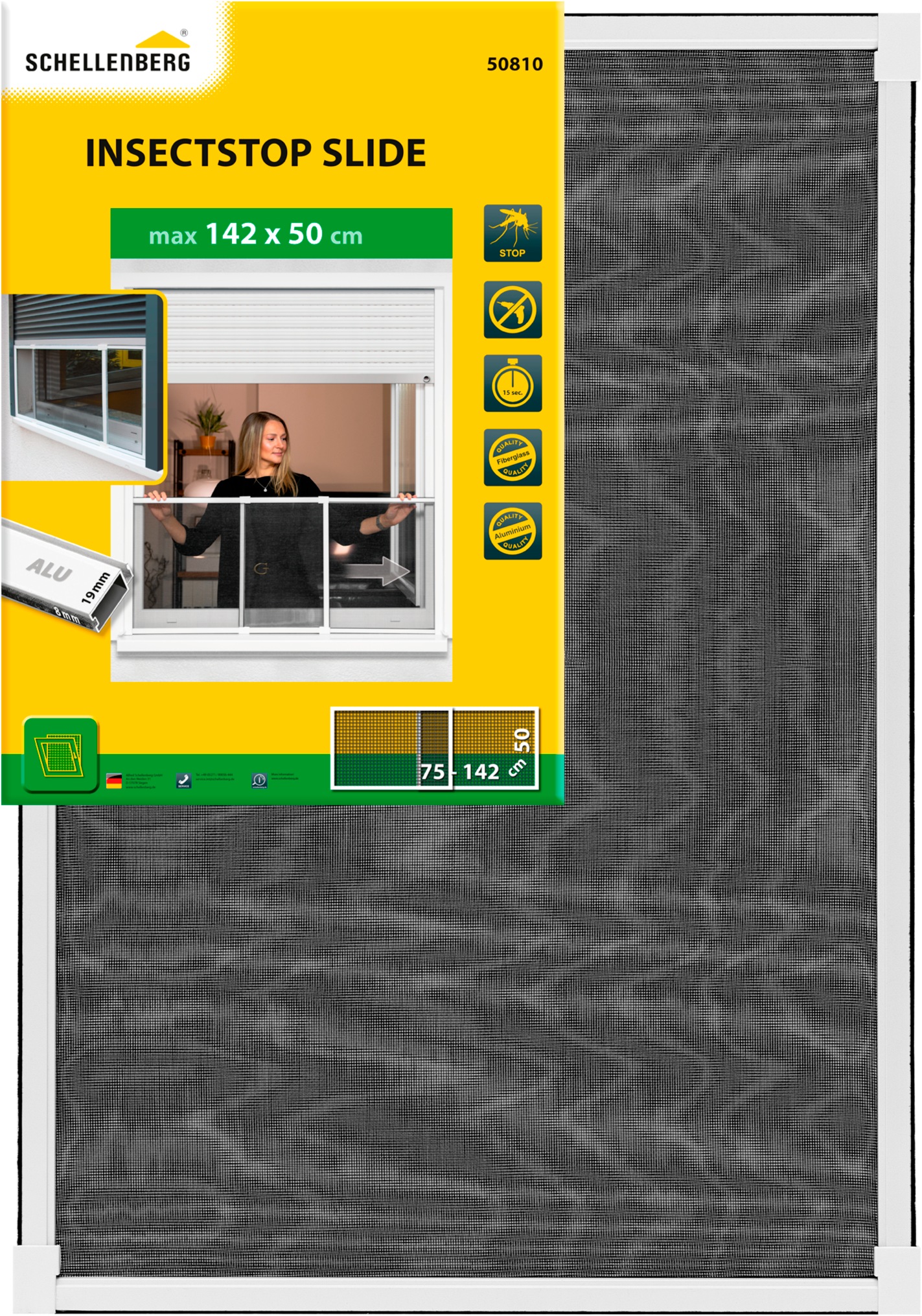 SCHELLENBERG Insektenschutz-Fensterrahmen "ausziehbares Fliegengitter Schiebefenster mit Rahmen", B/H: 142cm x 50cm, 1er Pack, weiß,