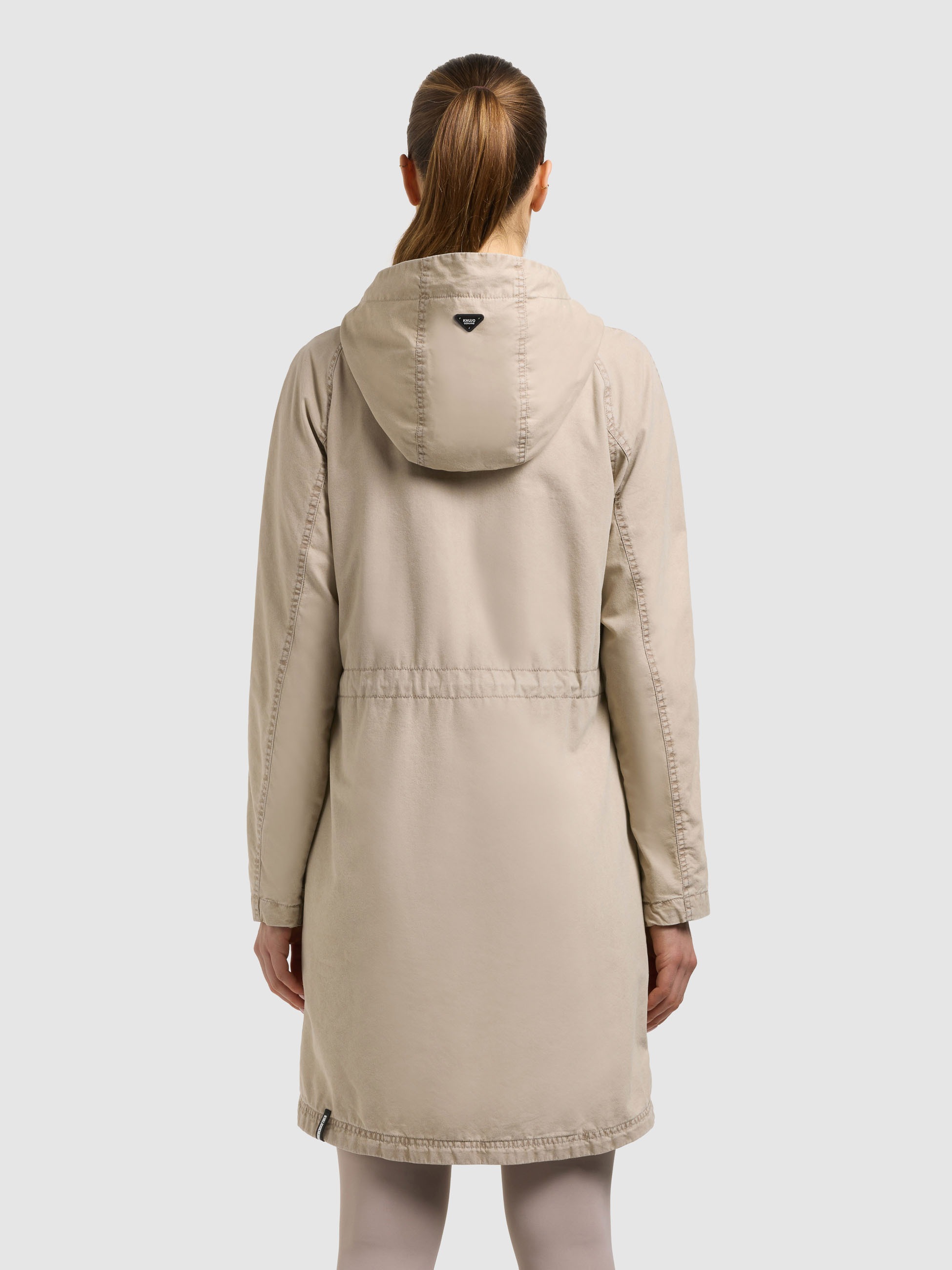Kurzmantel KHUJO "LEAL", Damen, Gr. L, moussy beige, Web, 75% Baumwolle, 25% Nylon, unifarben, regular fit, Raglanärmel mit Druckknopf, Mäntel Kurzmantel 3