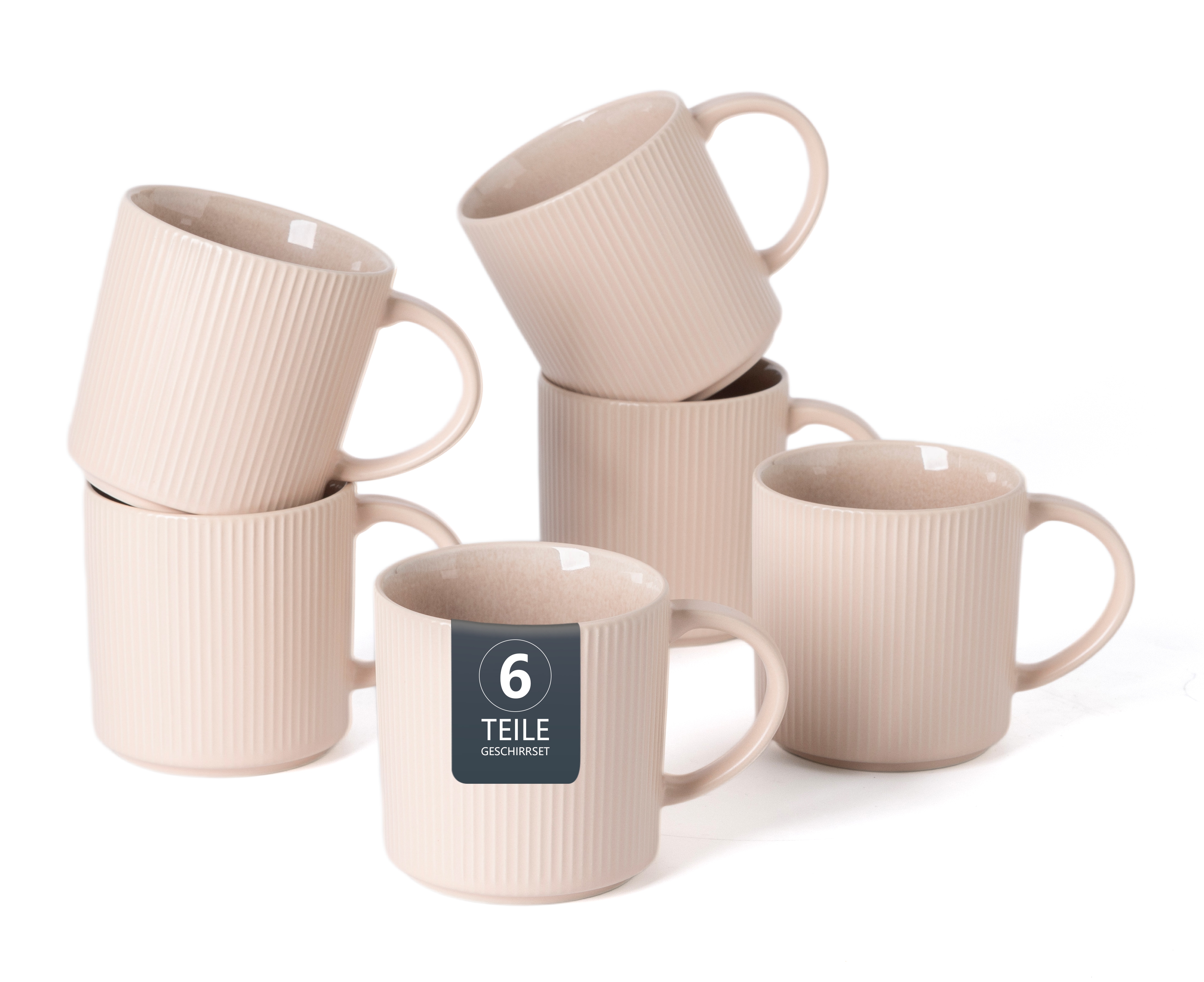 OTTO home Becher "Kaffeebecher Ylvii, 6er Set" Riffeloptik, spülmaschinenfest und mikrowellengeeignet, 460 ml