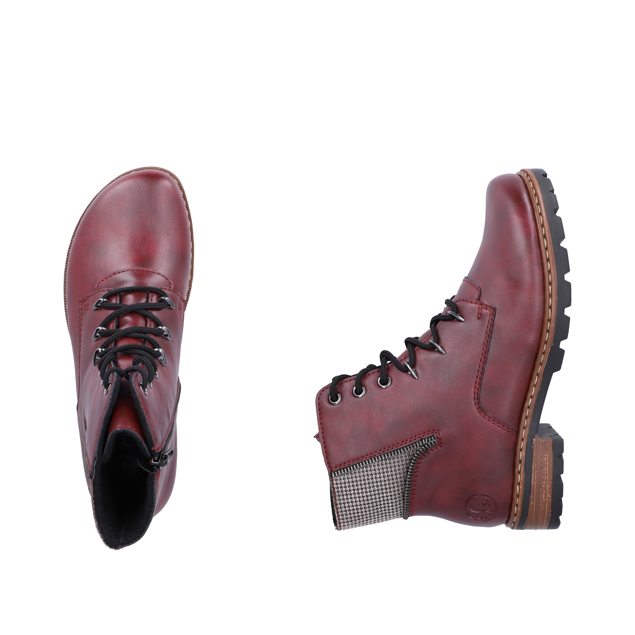 Rieker Schnürboots  mit Besatz in Pepita-Look