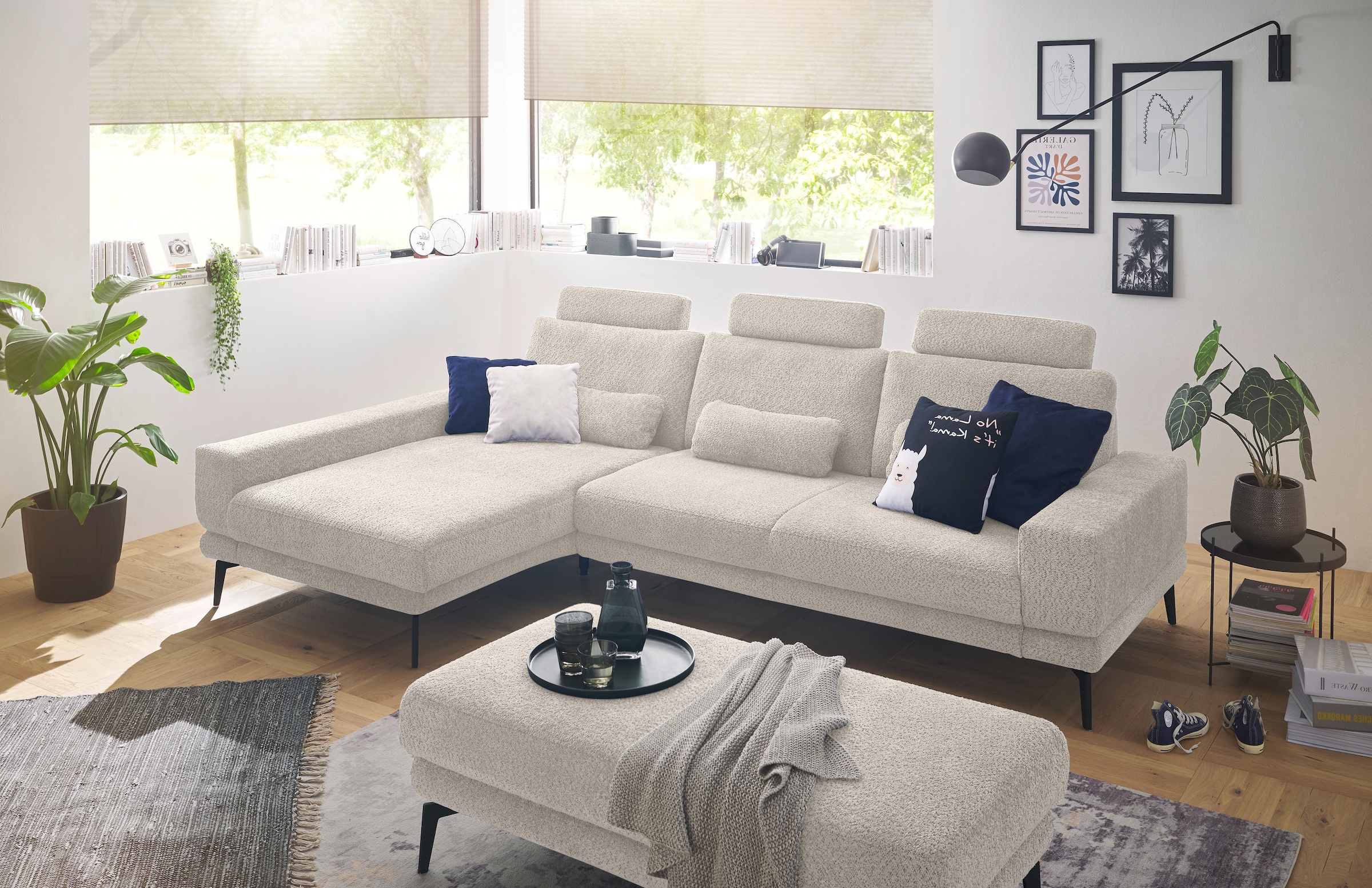 set one by Musterring Ecksofa »SO 3600, inkl motor. Sitztiefenverstellung, Kopfstützen, Nierenkissen«, Sitzhöhe 44 cm, Kaltschaum, Breite 293 x Tiefe 180 cm, Kama sand
