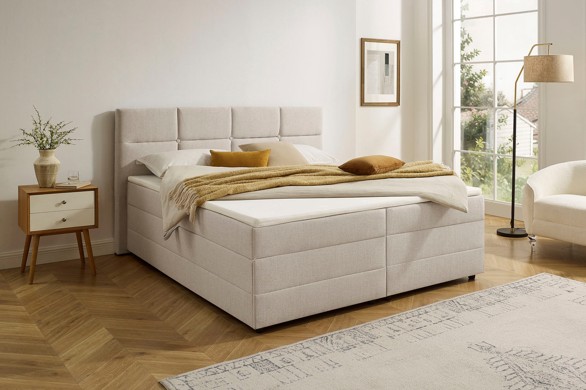 INOSIGN Boxbett »Fillmore inkl. Bettkasten, Liegefläche 180x200 cm, in Boxspring-Optik«, inkl. Topper, erhältlich in verschiedenen Farben