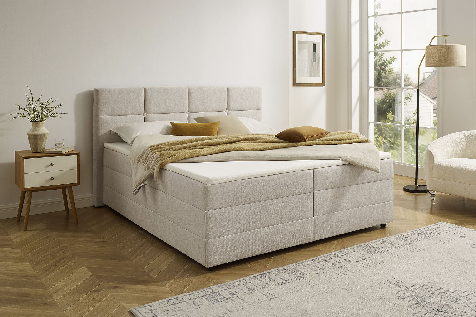 OTTO home Boxbett "FILLMORE, Polsterbett mit Bettkasten und Taschenfederkernmatratze H3" mit Kaltschaumtopper, Strukturstoff-Bezug, 140x200 & 180x200 cm