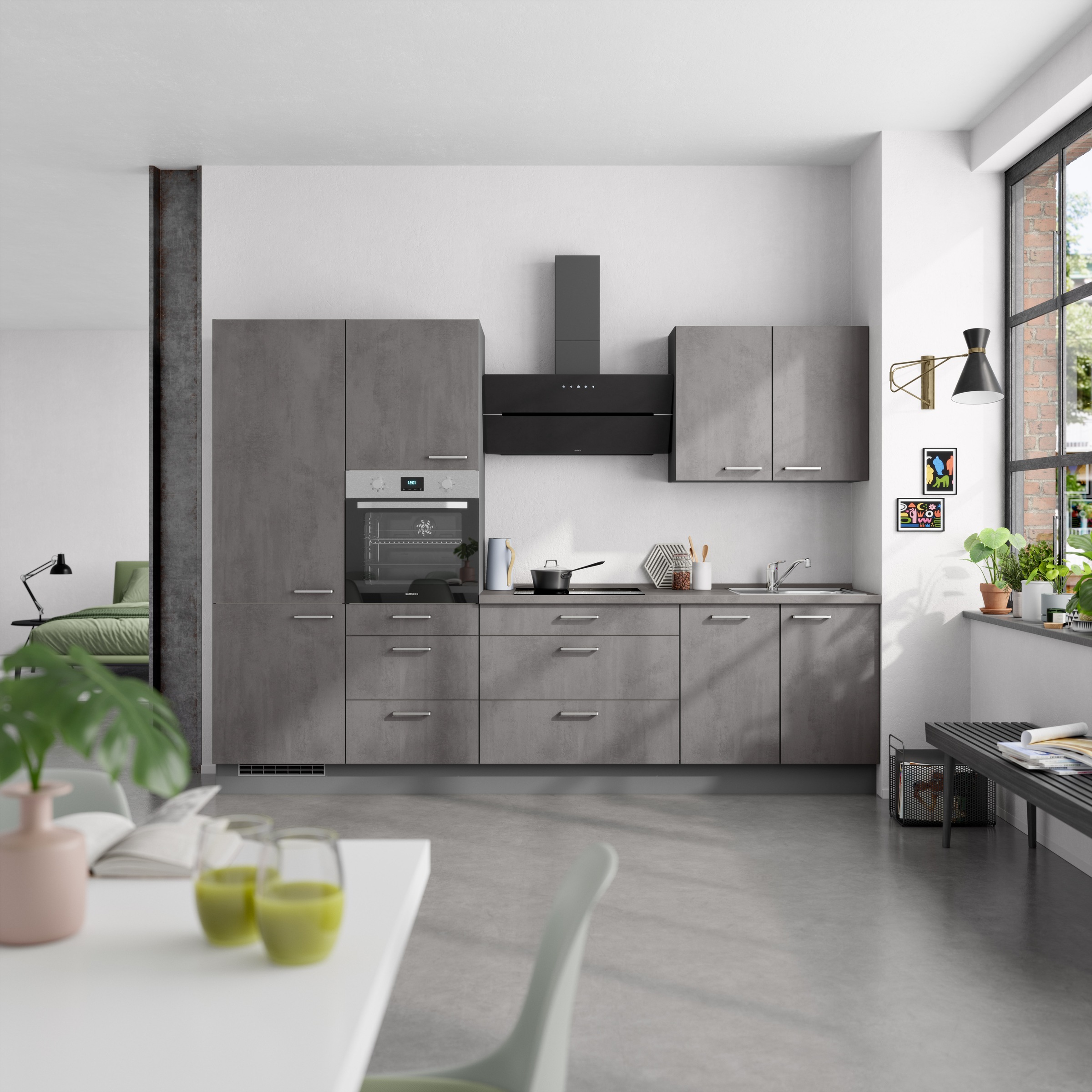 nobilia® Küchenzeile »"Riva II", NEU: individuell anpassbar mit gratis Profi-Beratung« vormontiert, Breite 300 cm, Ausrichtung wählbar, wahlw. mit E-Geräten