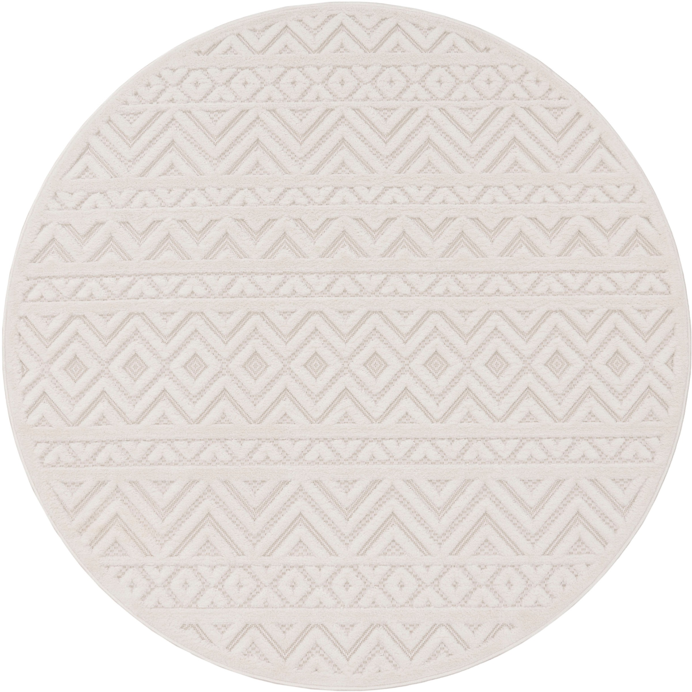 Paco Home "Livorno 673" rund 14 mm Höhe Uni-Farben, Scandi, Rauten Muster, Hoch-Tief Effekt, Outdoor geeignet