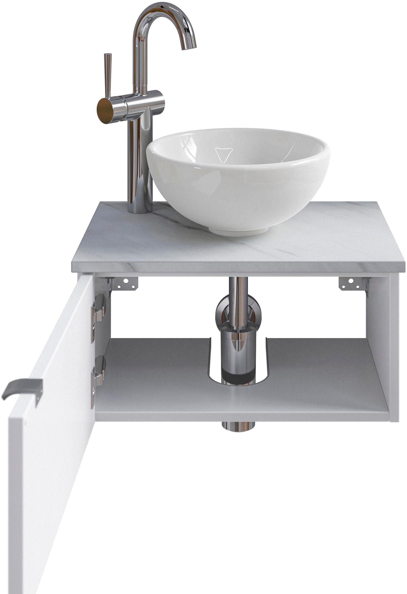 Saphir Waschtisch »Serie 6915 Waschschale mit Unterschrank für Gästebad, Gäste WC«, 51 cm breit, 1 Tür, Waschtischplatte, kleine Bäder, ohne Armatur